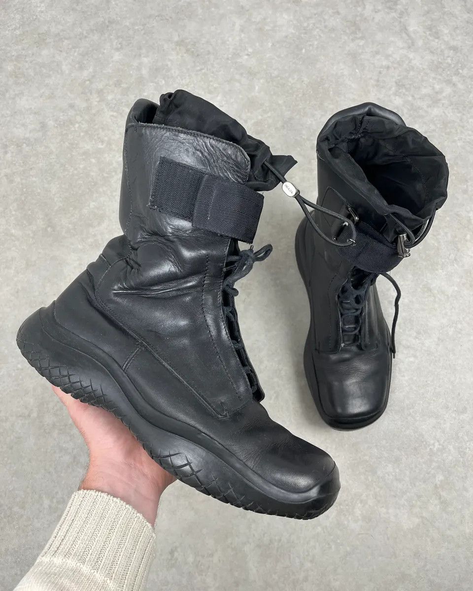 Prada AW1999 Prada Black Leather Lace-Up High Biker Boots Size US 12.5 / EU 45-46 - 1 Thumbnail
