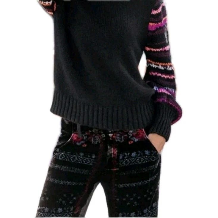 Johnny Was Pants Feza Velvet Black Abstract Belted Boho Party Travel Size 30" / US 8 / IT 44 - 3 Thumbnail