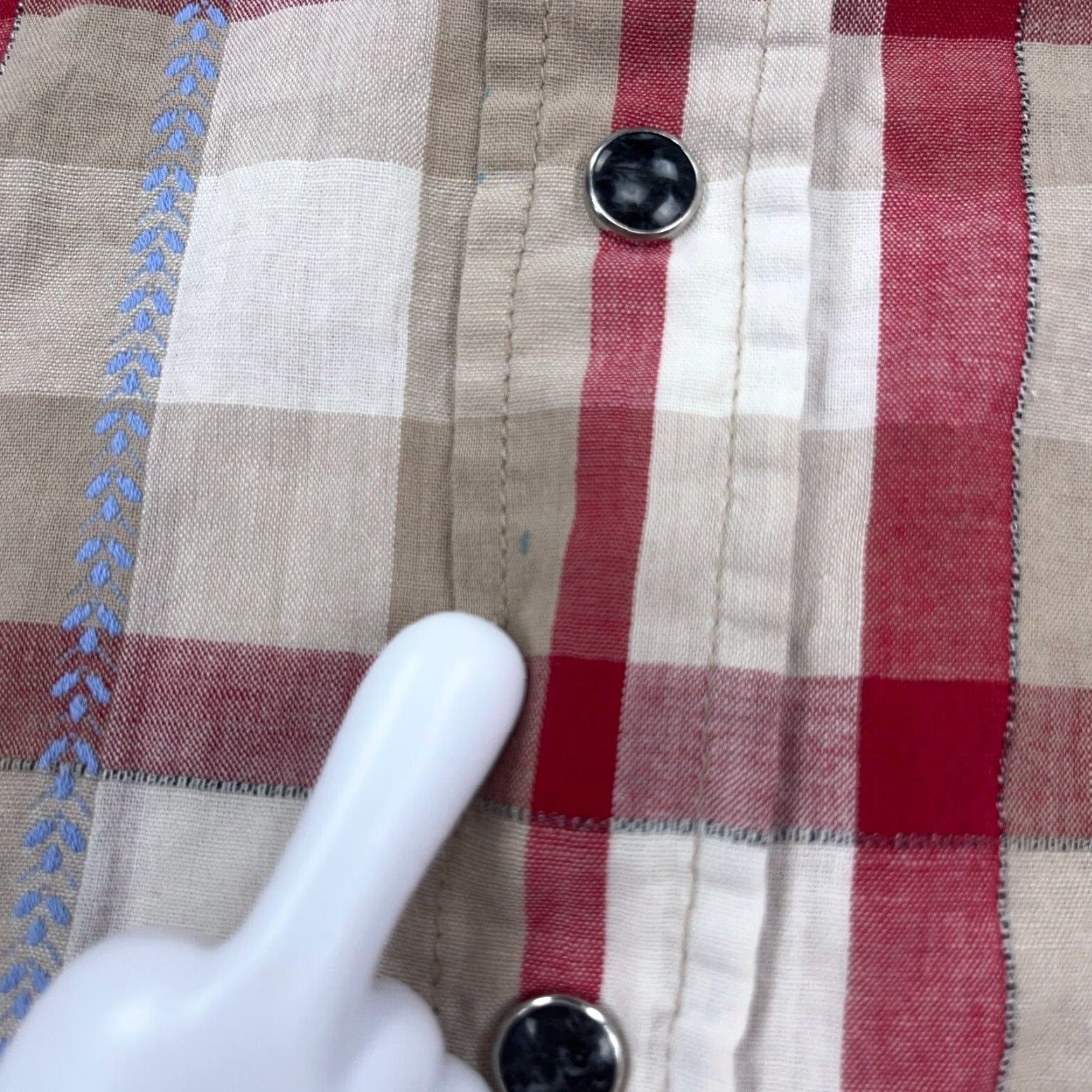 YOKE Cinch Shirt Men Large Red Tan Pearl Snap Plaid Western Cowboy Rodeo Yoke Pockets Size US L / EU 52-54 / 3 - 4 Thumbnail