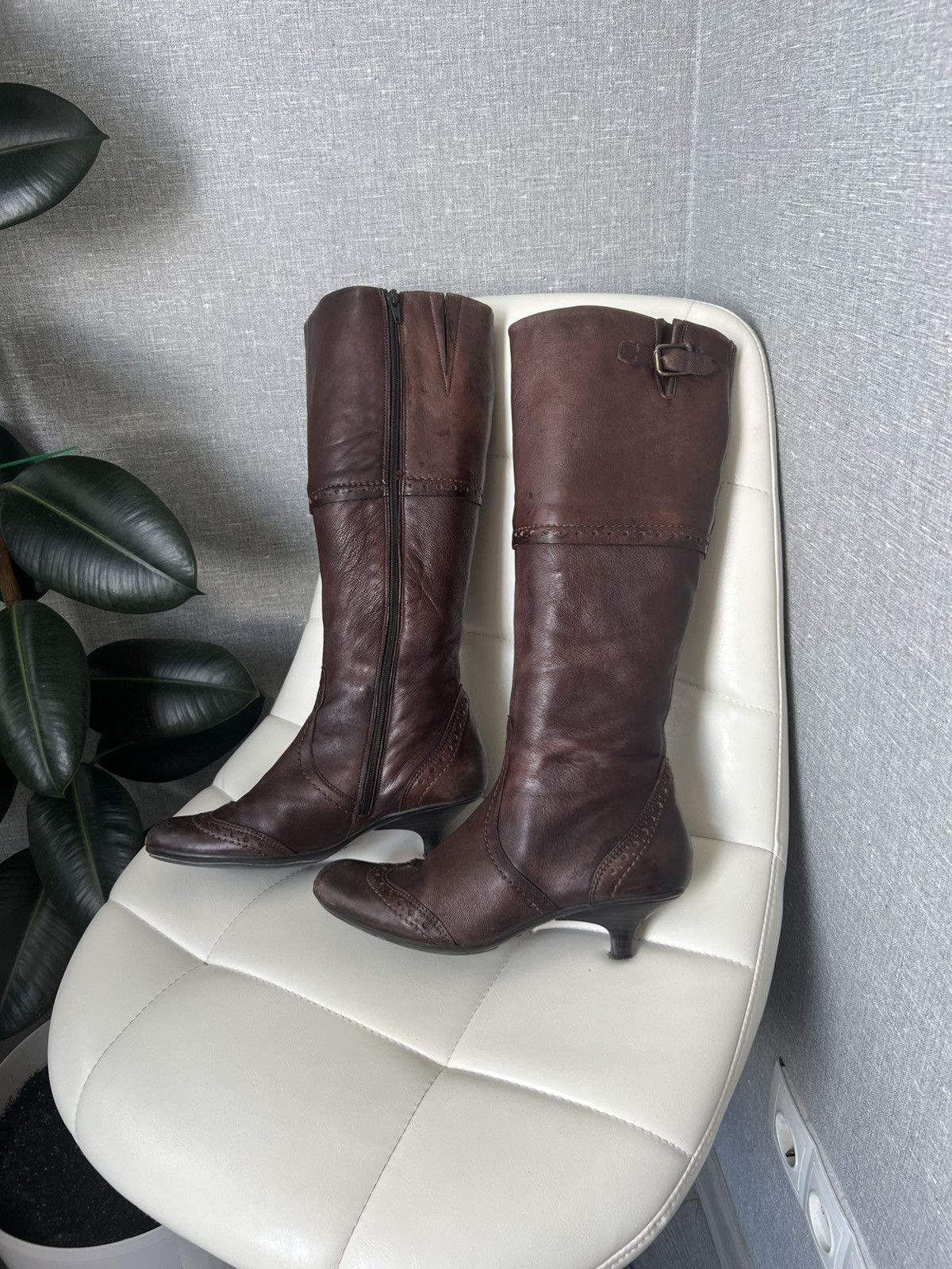A S 98 x Airstep A.s.98 Airstep Knee Height Leather Boots Kitten Heel Shoes Size 38 in Brown, Women's