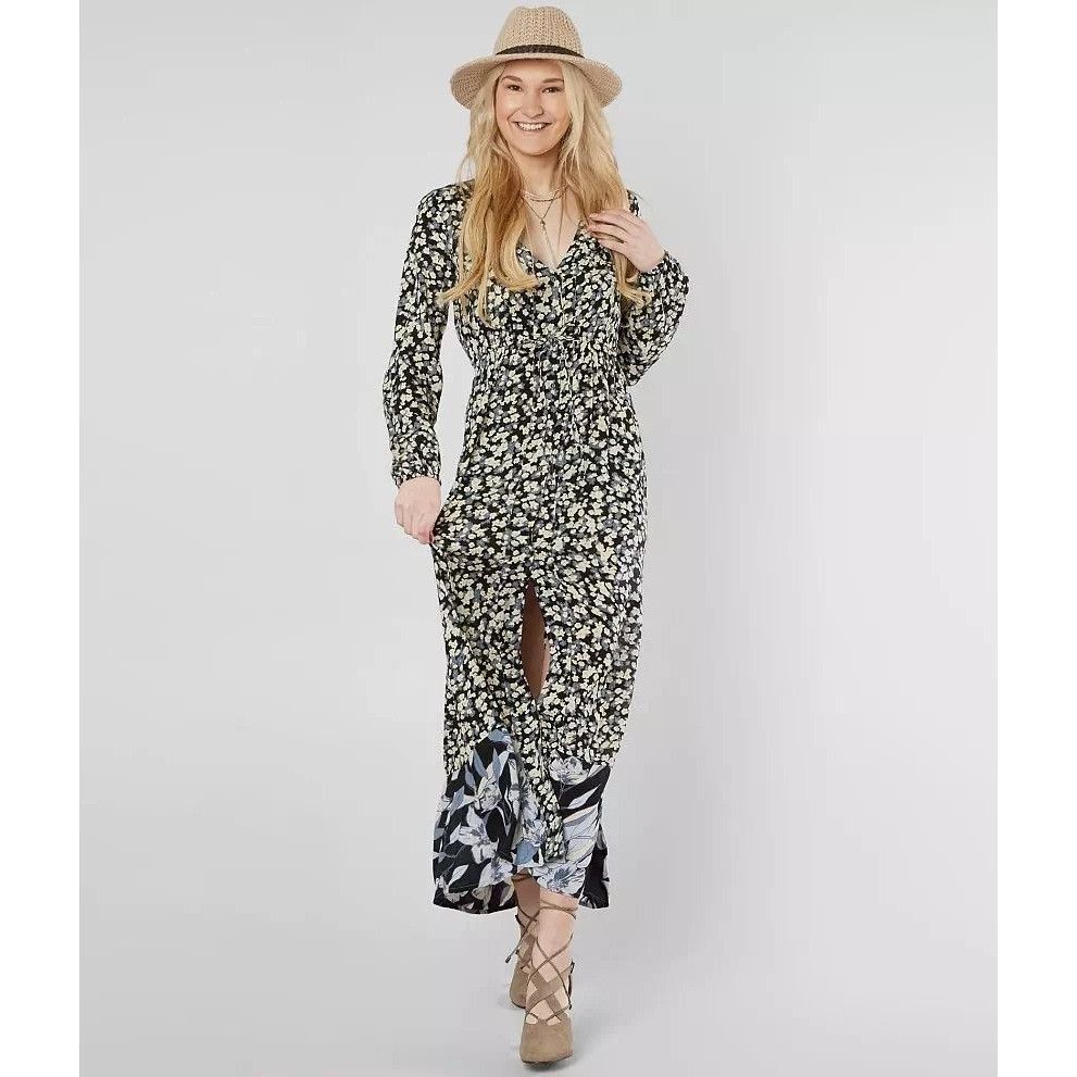 Billabong Blue Floral Maxi Dress M Long Sleeves ALLEGRA Kimo