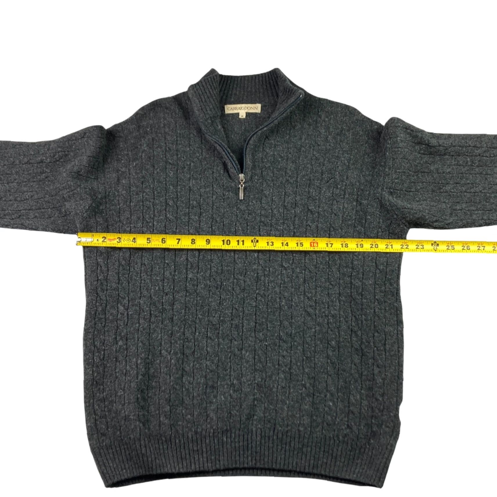 Vintage Carraig Donn Men's 100% Wool Cable-Knit 1/4 Zip Sweater Gray XL Size US XL / EU 56 / 4 - 6 Thumbnail