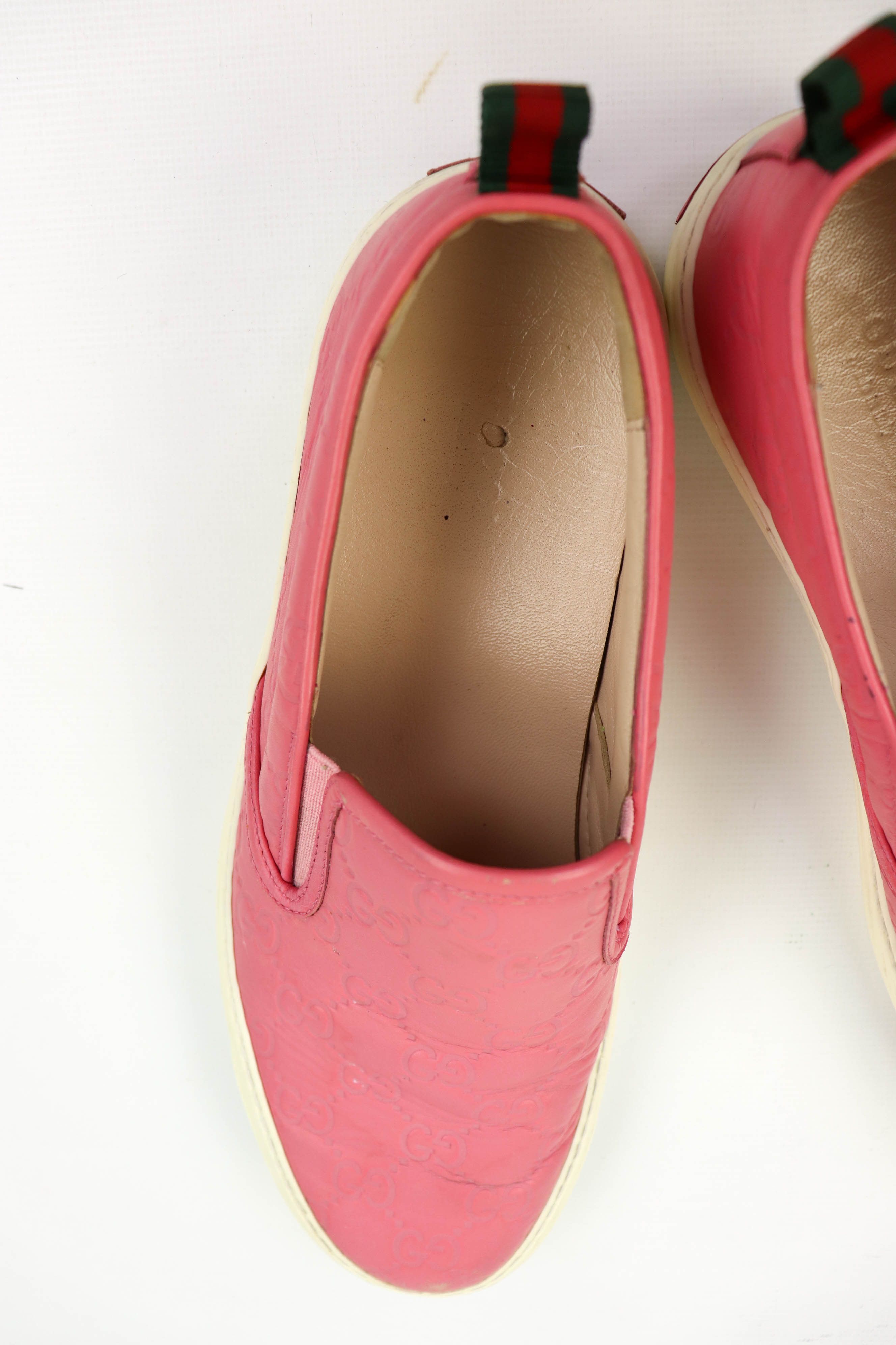 Gucci “Fashion Pink” Leather GG Monogram Slip On Shoes