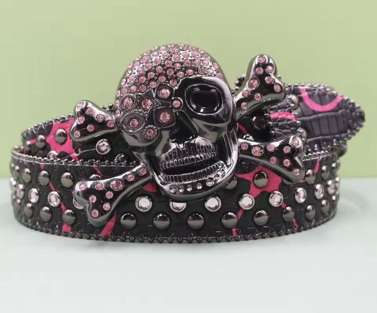 Other Skul Rhinestone Studded Pu Leather Belt -105 cm Size 34 - 2 Thumbnail