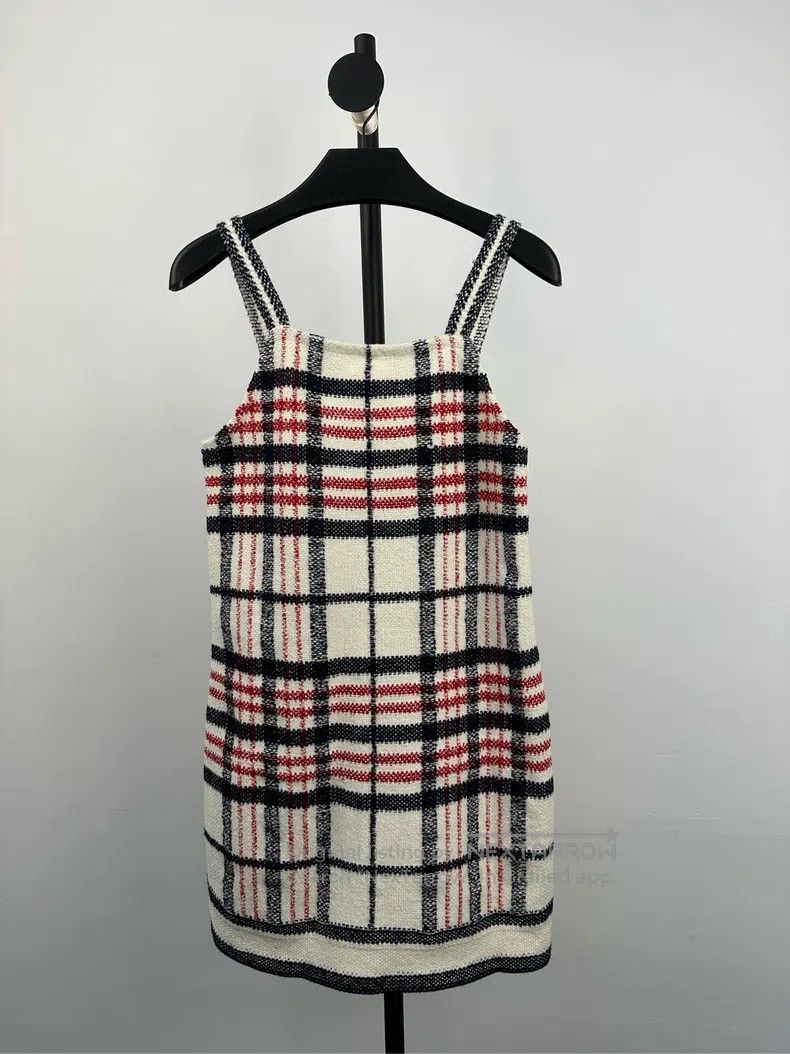 Dior Dior White and blue checkered letter logo woollen suspende Size S / US 4 / IT 40 - 1 Thumbnail