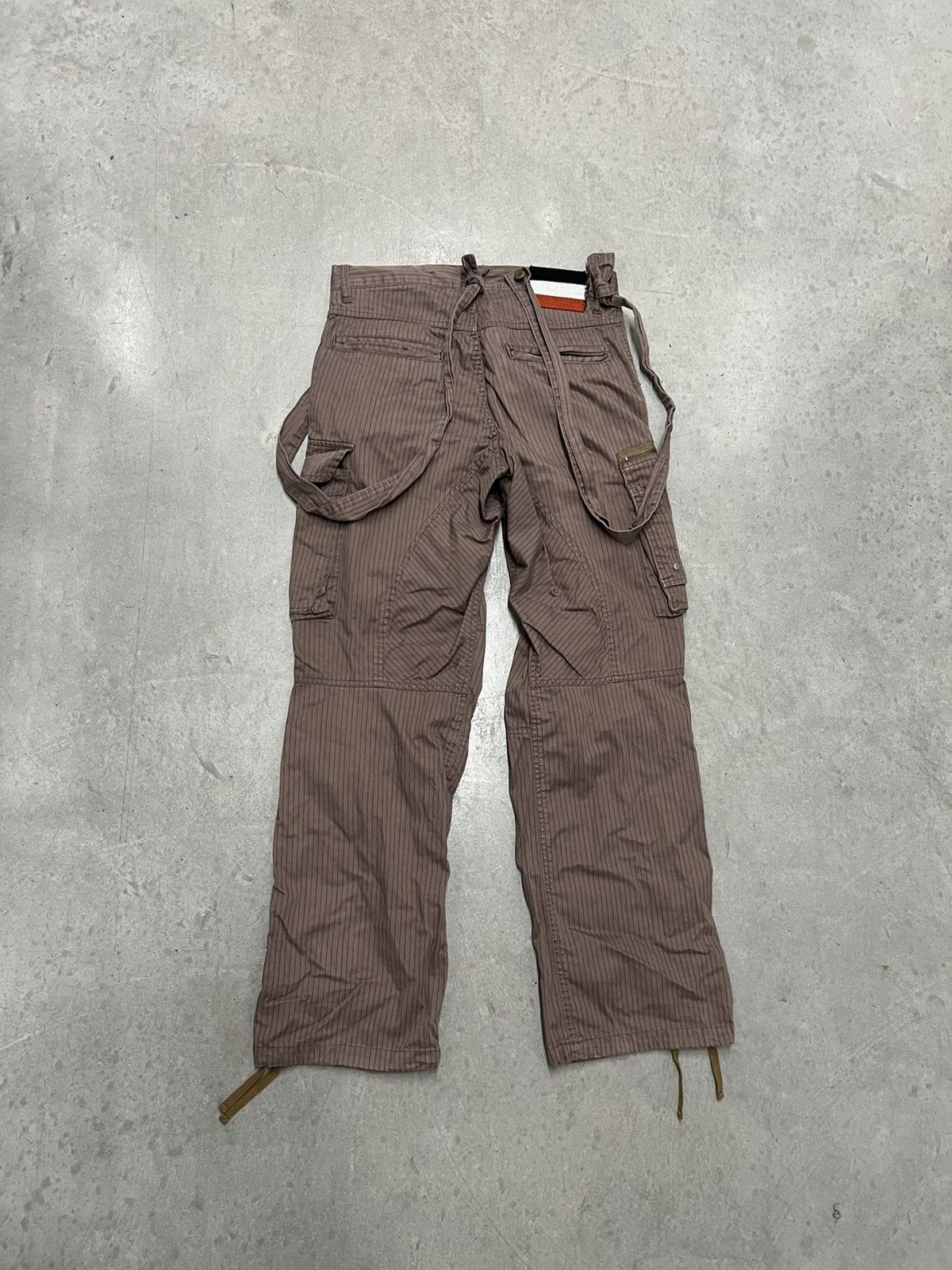 Japanese Brand × PPFM Pinstriped Baggy Brown Cargo Bondage Pants Jeans Size US 30 / EU 46 - 3 Thumbnail