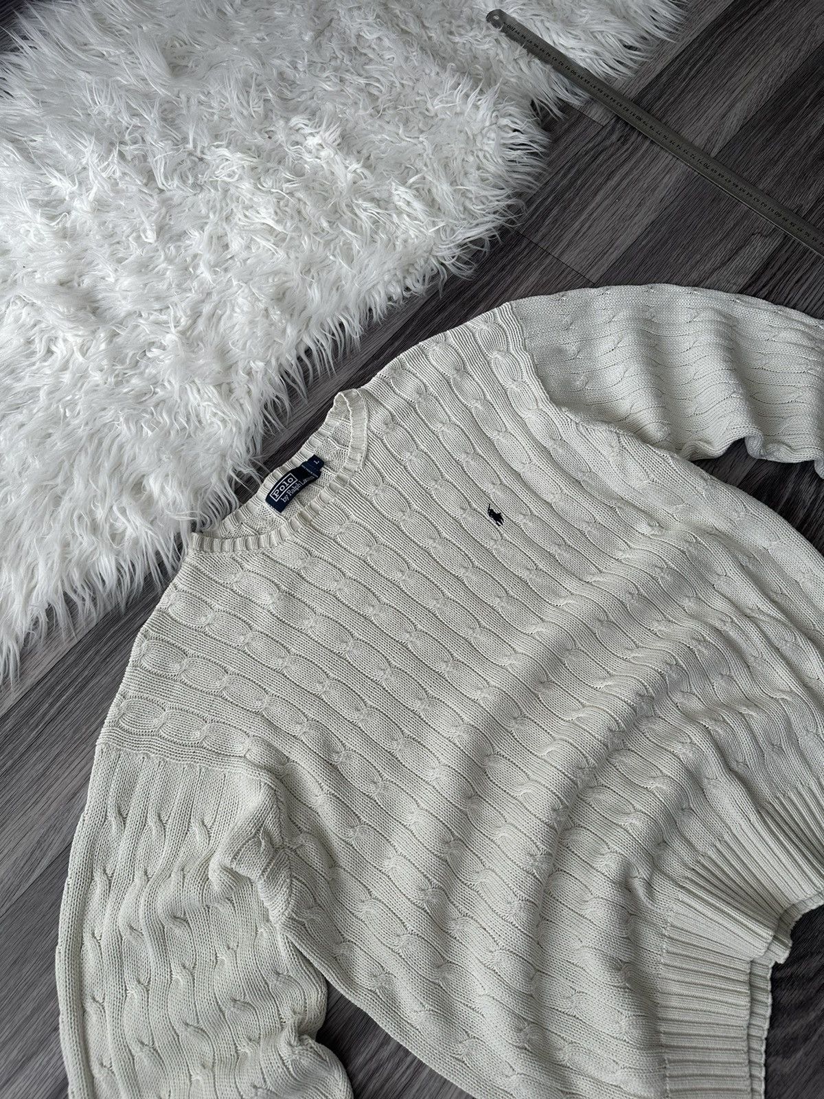 Polo Ralph Lauren Polo Ralph Lauren White Knitted Cableknit Sweater hype y2k Size US XL / EU 56 / 4 - 5 Thumbnail