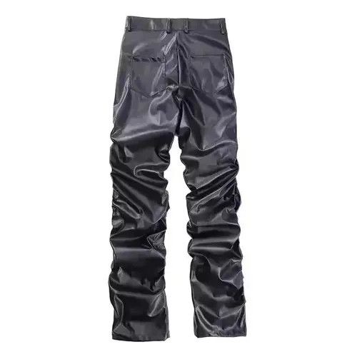 Punk Warped Waxed Leather Baggy Pants