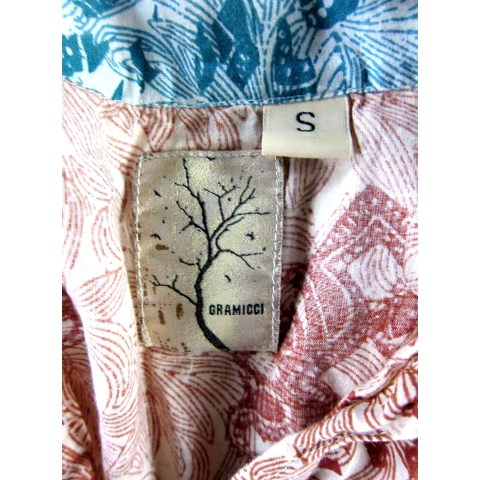 Gramicci Gramicci Blouse Cap Sleeve Button Down Collared 100% Cotton Floral Brown Blue S Womens Size S / US 4 / IT 40 - 4 Thumbnail