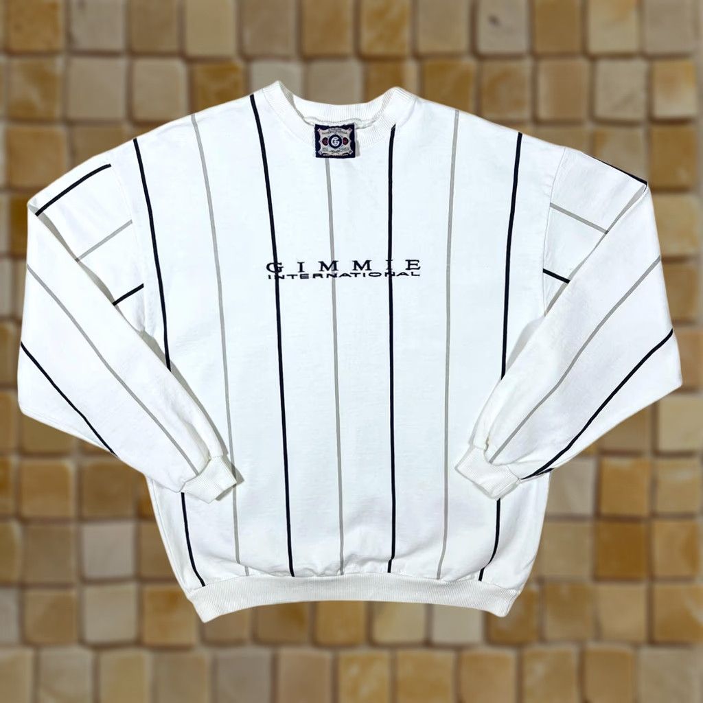 Vintage Vintage Gimmie International Embroidered White Striped Crewneck Sweatshirt M Size US M / EU 48-50 / 2 - 1 Thumbnail