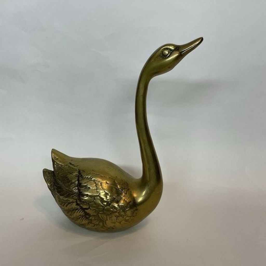 The Unbranded Brand VTG RetroBrass Swan Geese Figurine MCM Mid Century Brid 8" T Size ONE SIZE - 11 Thumbnail