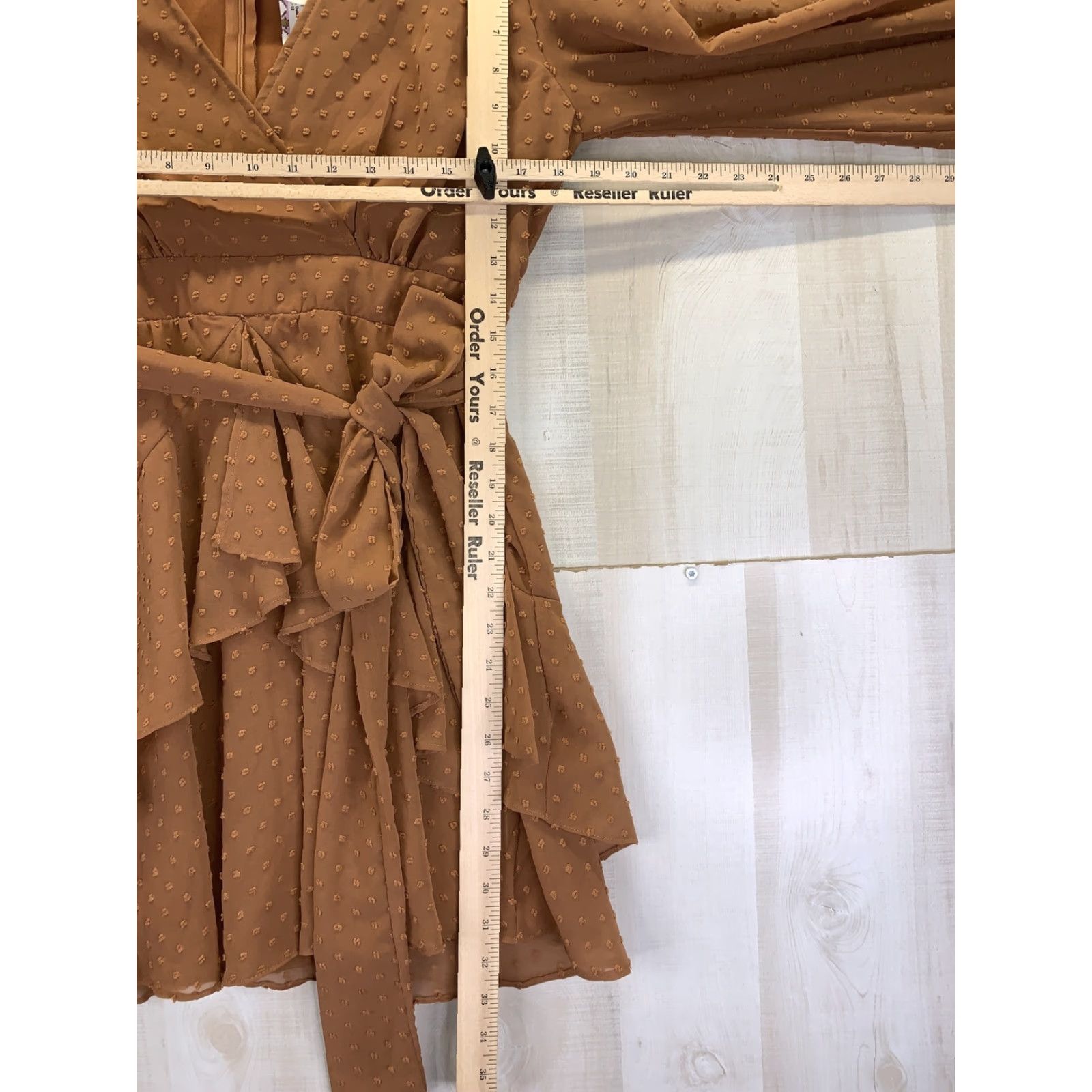 Boohoo Boohoo Ruffle Hem Dobby Chiffon Mini Dress Carmel Womens 8 NWT-9493 Size M / US 6-8 / IT 42-44 - 5 Thumbnail