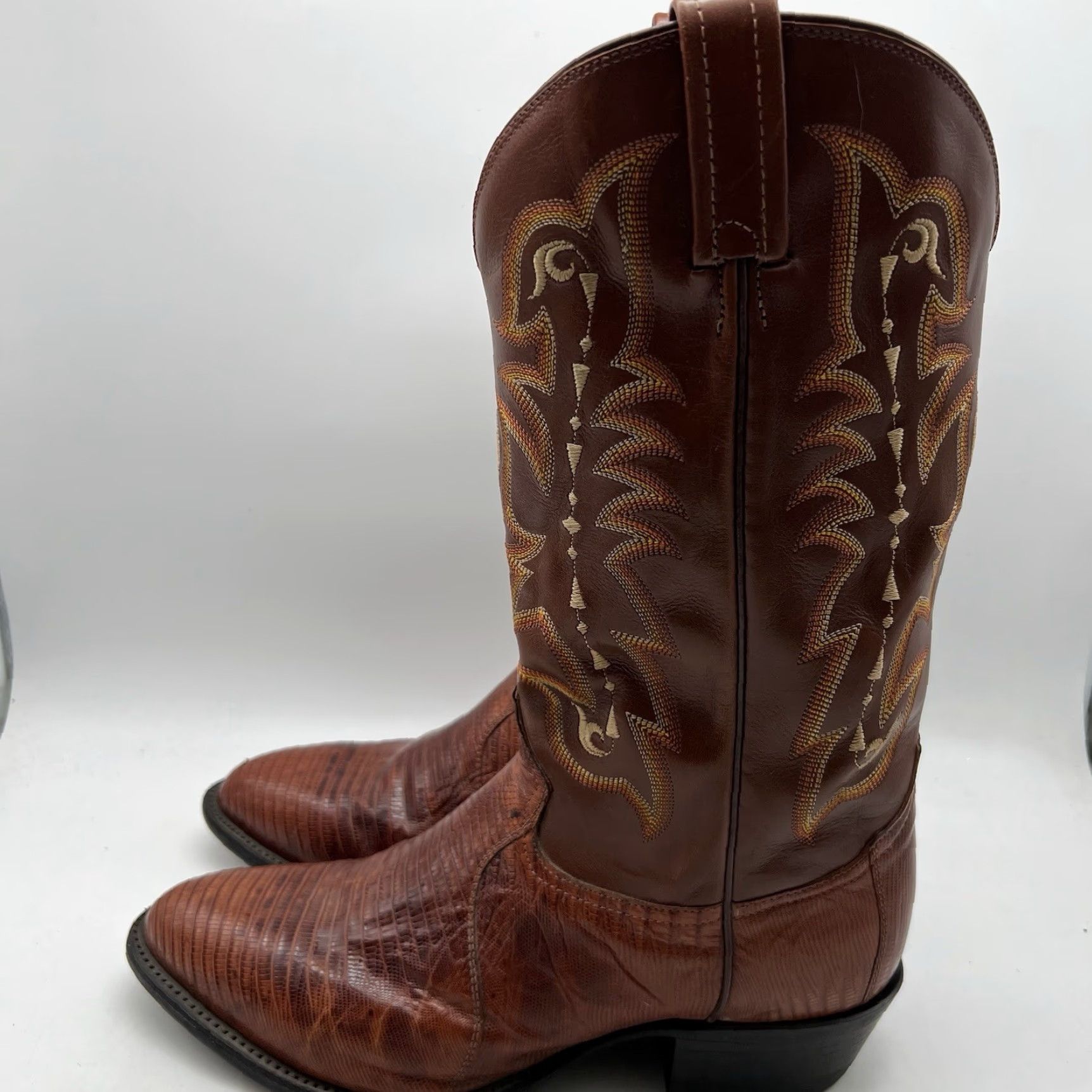 VINTAGE Justin Boots Iguana Lizard Cowboy Boots Brown 