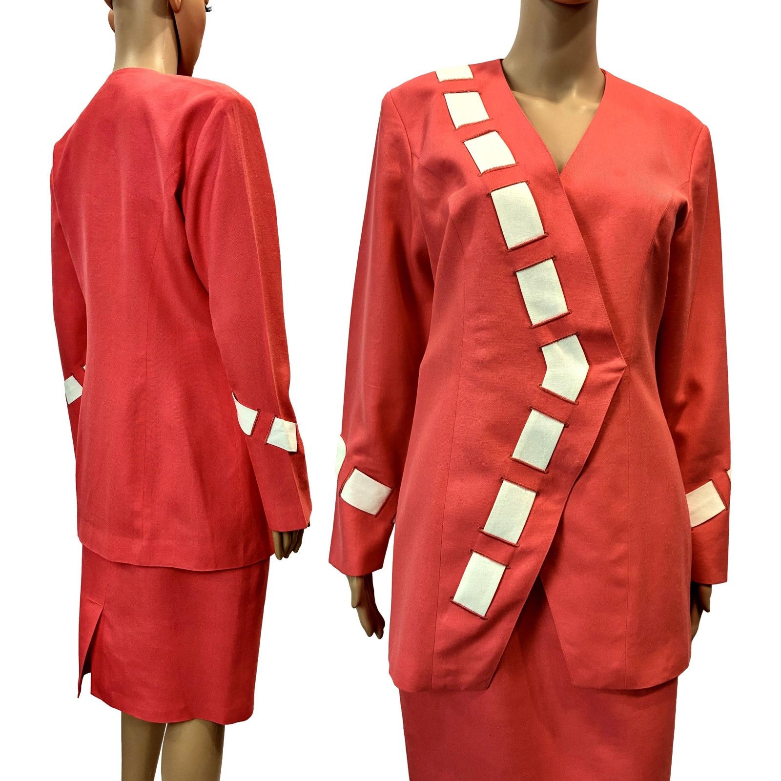 Vintage Vintage 80s Coral Power Suit Minimalist Asymmetric Set SMALL Size S / US 4 / IT 40 - 12 Thumbnail