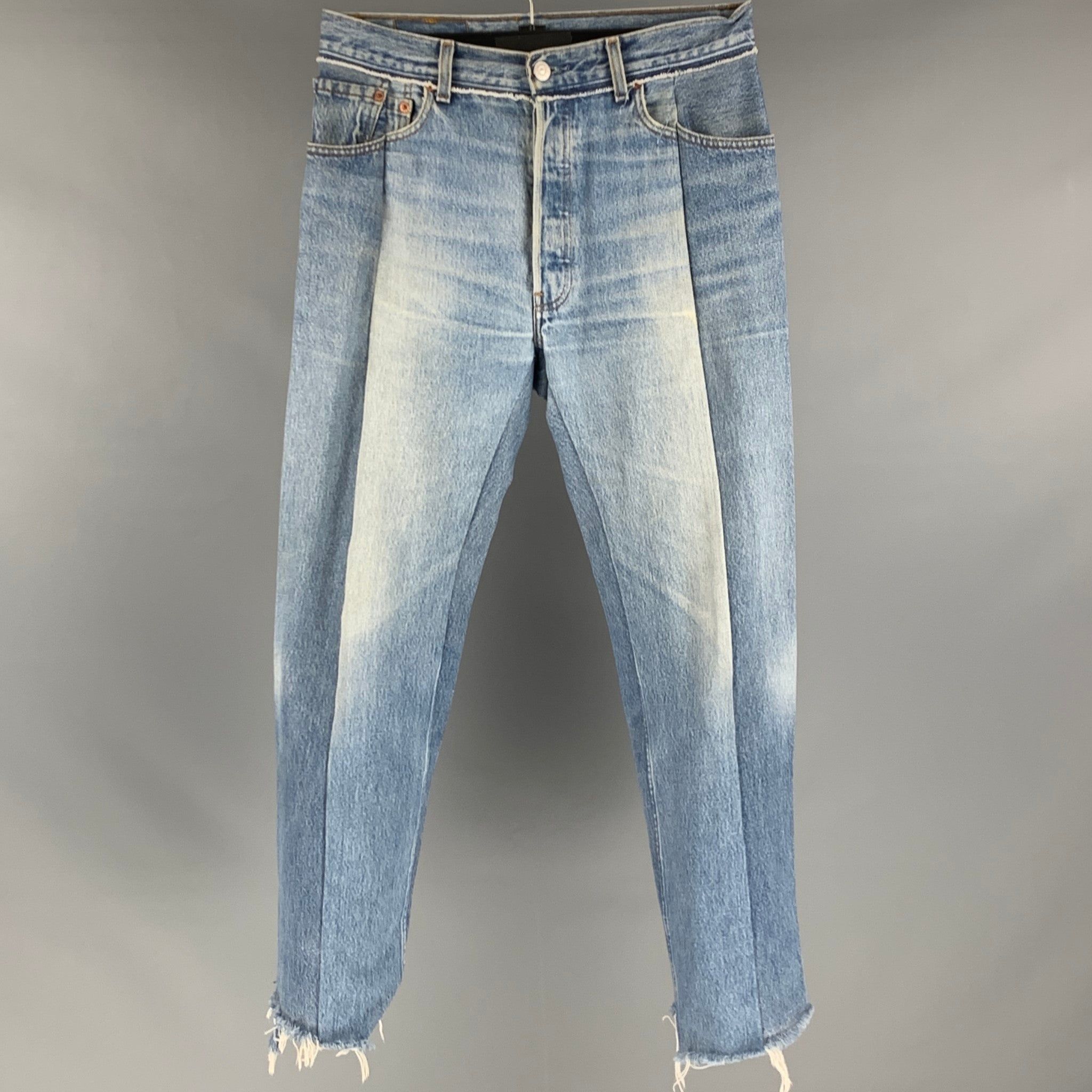 Pre-owned Vetements Blue Distressed Cotton Button Fly Jeans