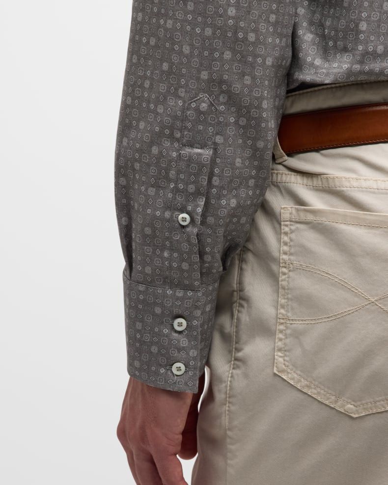 Brunello Cucinelli o1mtch0225 Geometric Print Cotton Sport Shirt in Grey Size US S / EU 44-46 / 1 - 6 Thumbnail