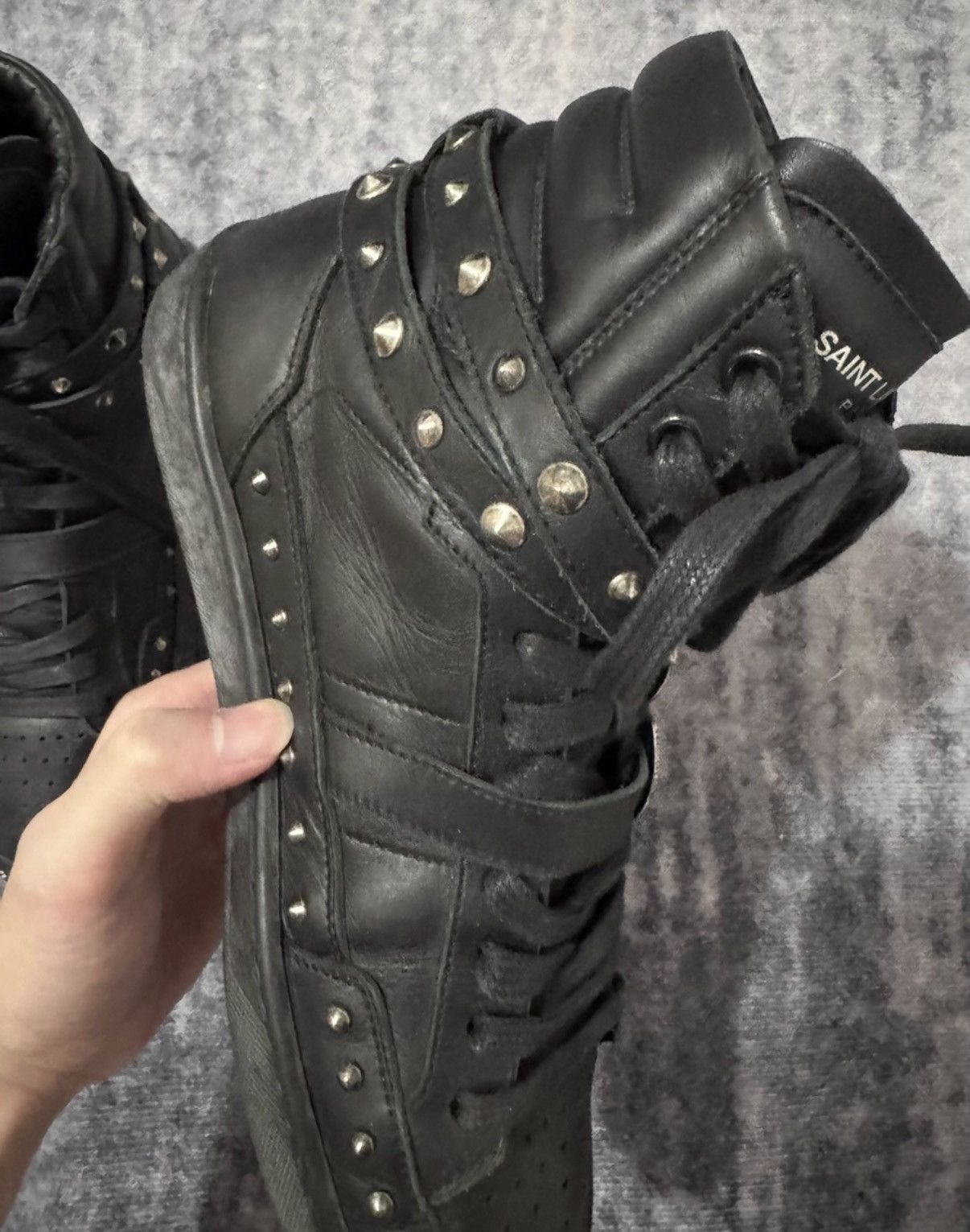 Saint Laurent Paris Saint Laurent "Black Knight" Studded Strap Brogue Sneakers Size US 7 / EU 40 - 4 Thumbnail