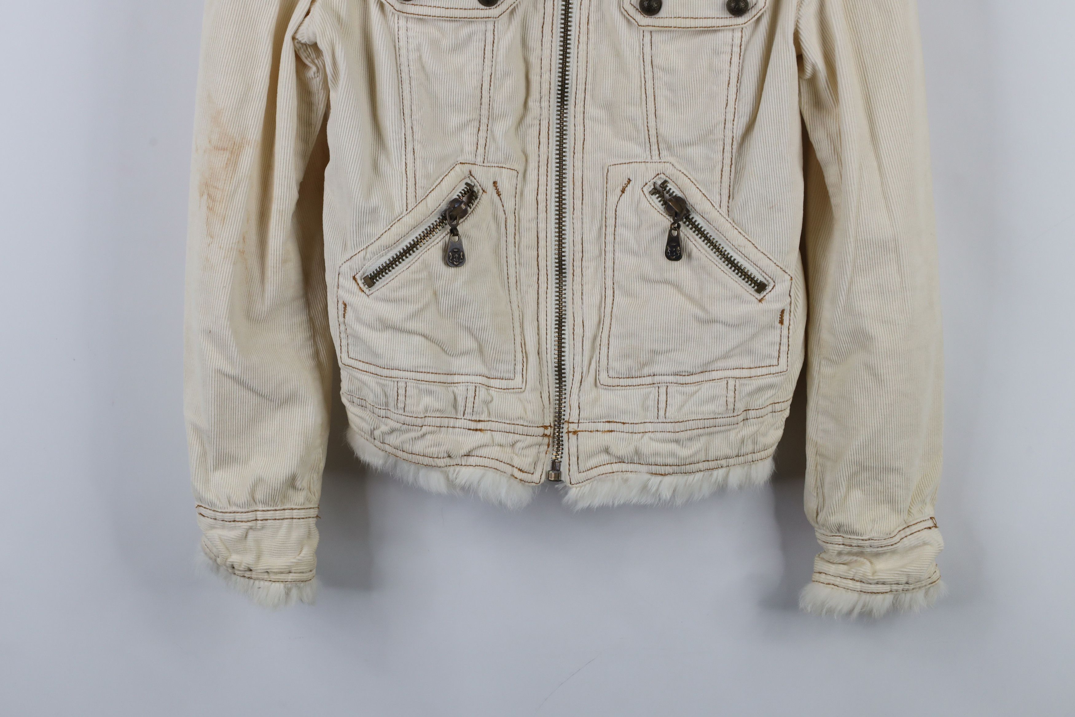 Guess × Vintage Vintage 90s Y2K Guess Fur Trim Corduroy Trucker Jacket Cream Size XS / US 0-2 / IT 36-38 - 3 Thumbnail