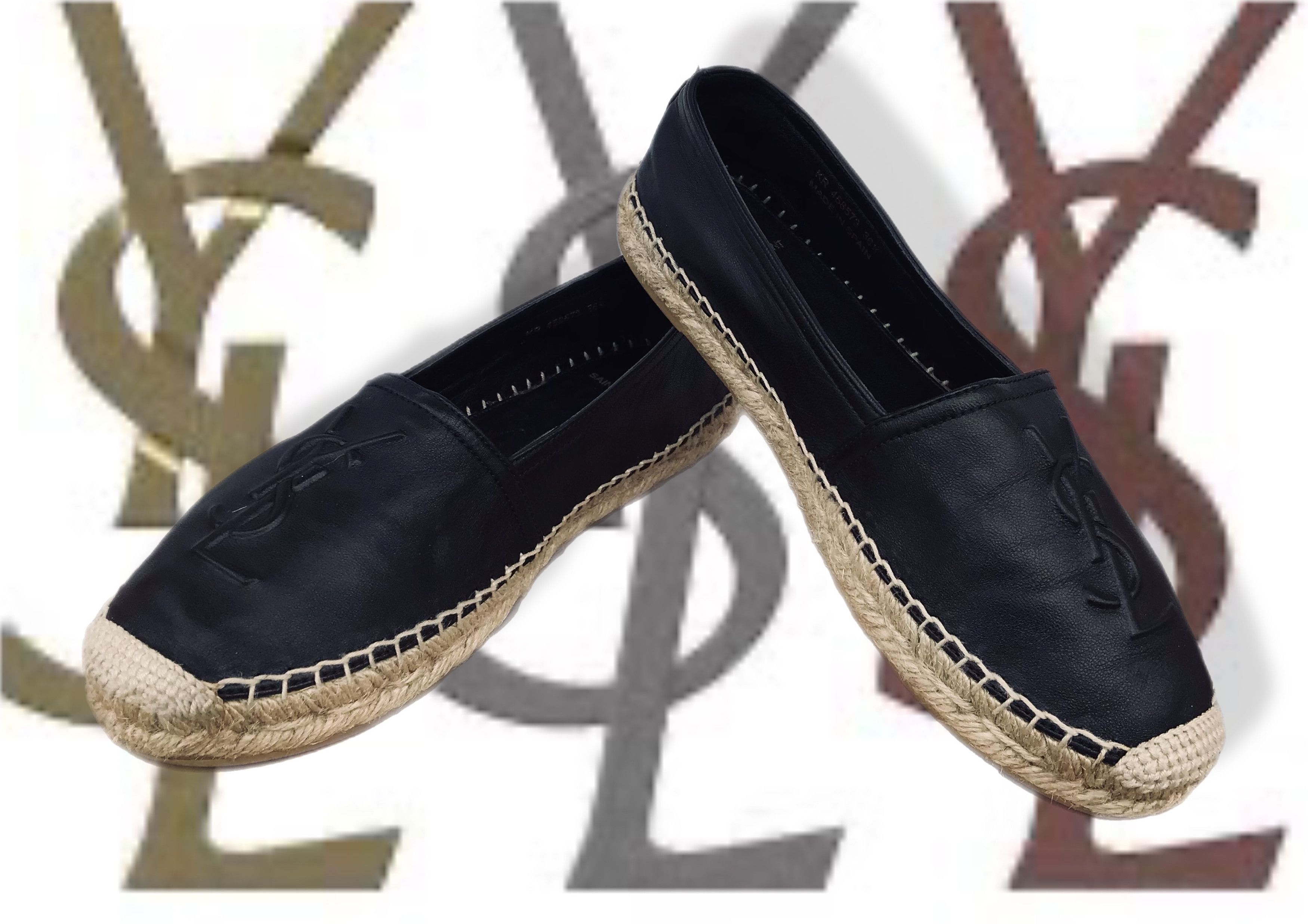 Saint Laurent Paris Saint Laurent Espadrilles YSL Black Leather Flats Slip-On Size US 6.5 / IT 36.5 - 5 Thumbnail