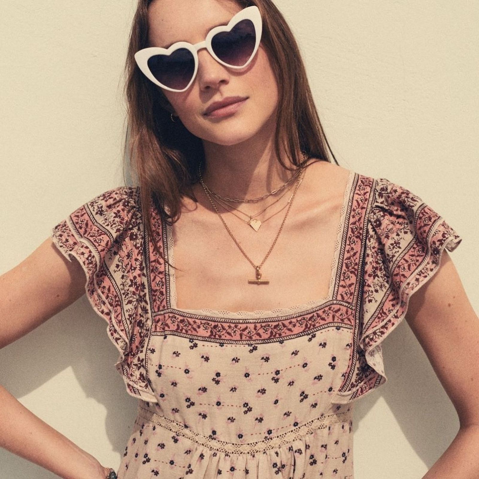 Anthropologie M.A.B.E. MABE Beige Pink Mira Print A Line Tiered Maxi Dress Size XS / US 0-2 / IT 36-38 - 4 Thumbnail