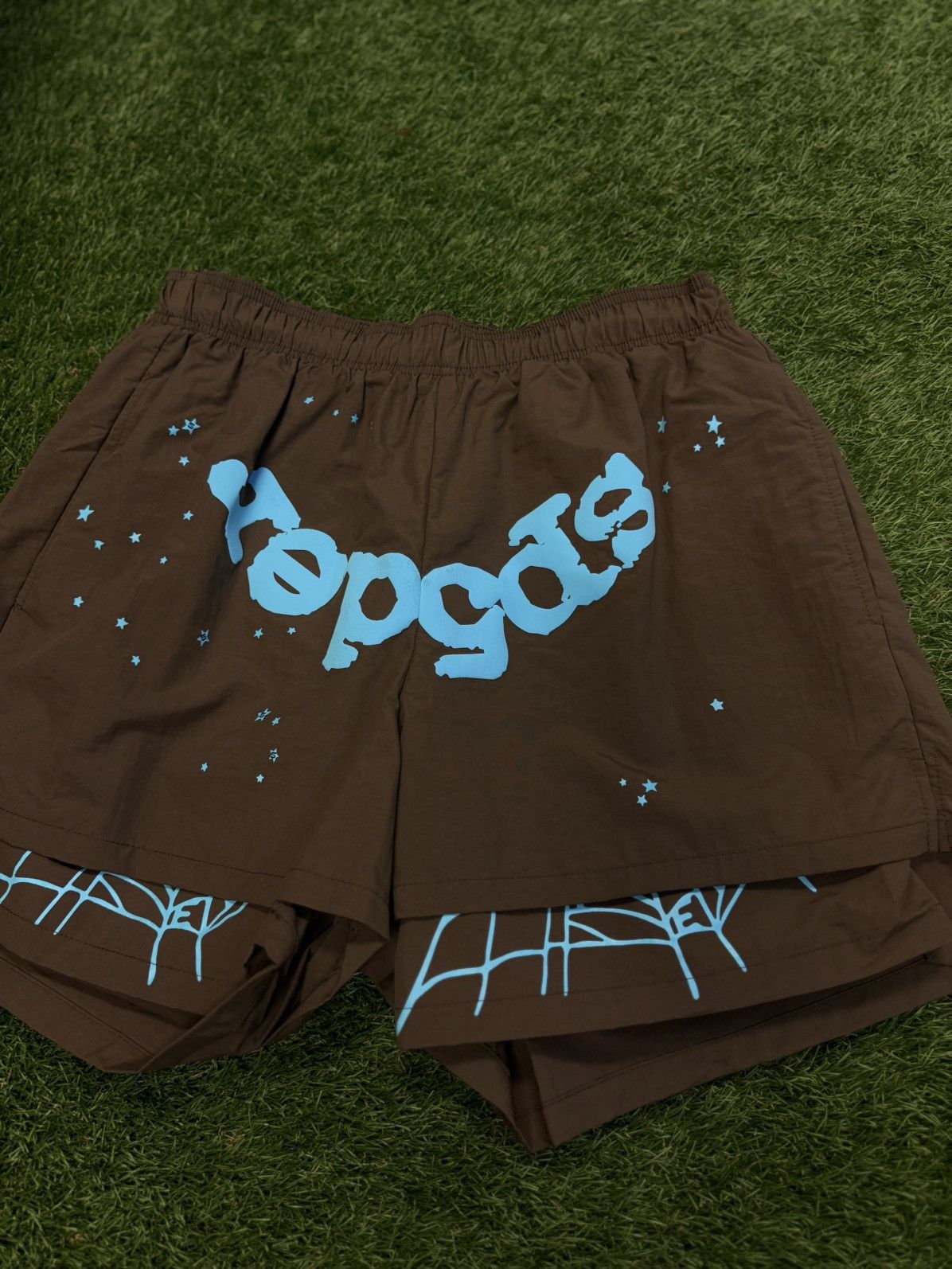 Sp5der Sp5der Double Layer Web Shorts Brown Blue Size S (NEW) Size US 27 - 2 Thumbnail