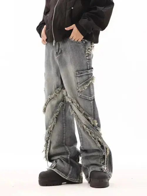 VIBE Retro ruined whiskering design washed distressed jeans Size US 32 / EU 48 - 2 Thumbnail