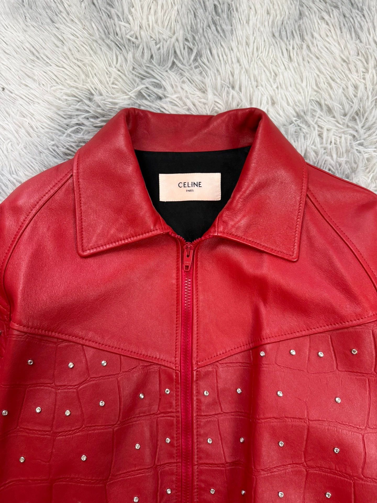 Celine Celine Red Rhinestone Leather Jacket Size US S / EU 44-46 / 1 - 4 Thumbnail
