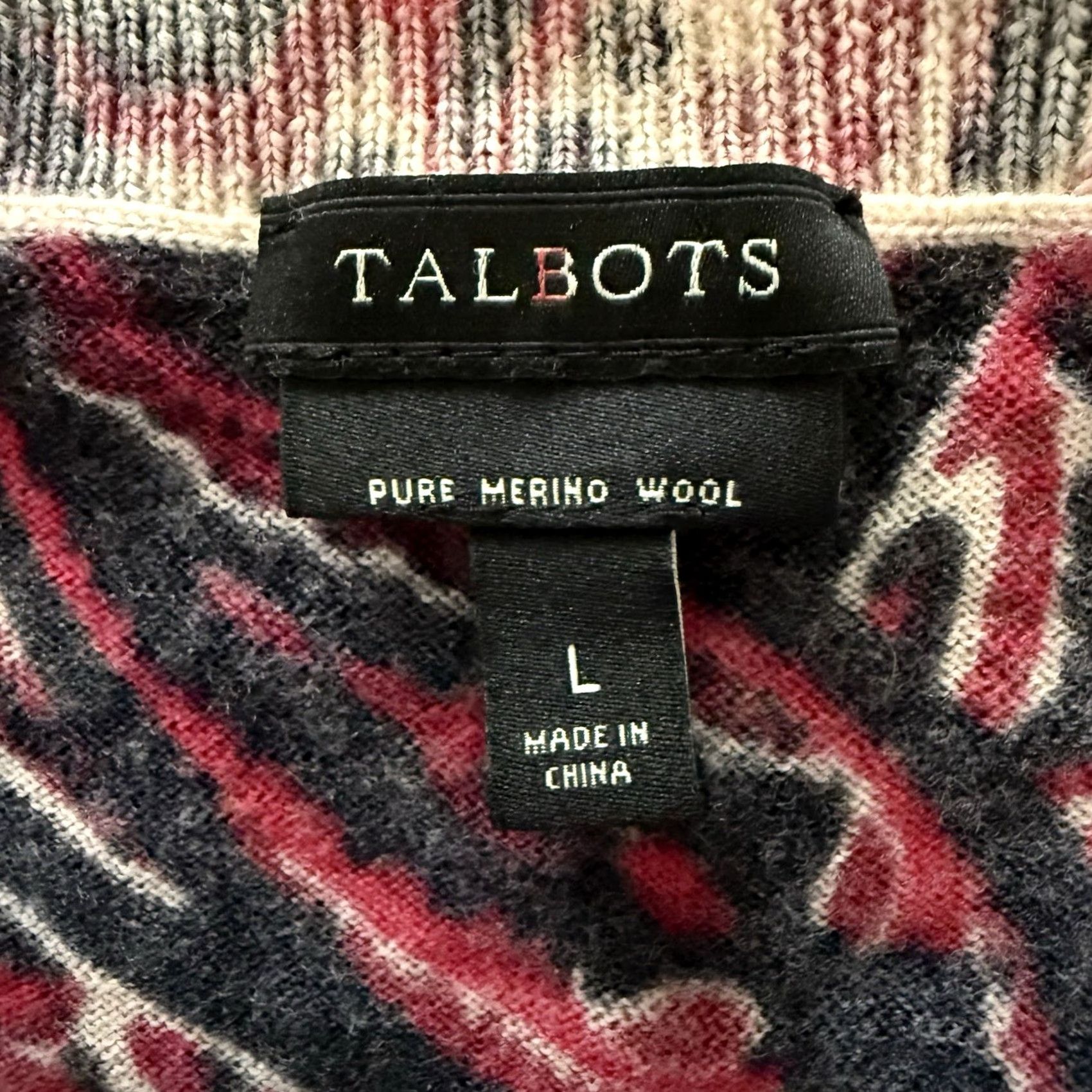 Talbots Talbots Pure Merino Wool Sweater Womens L Pink Black Paisley 3/4 Sleeve V-Neck Pullover Regular Size L / US 10 / IT 46 - 2 Thumbnail