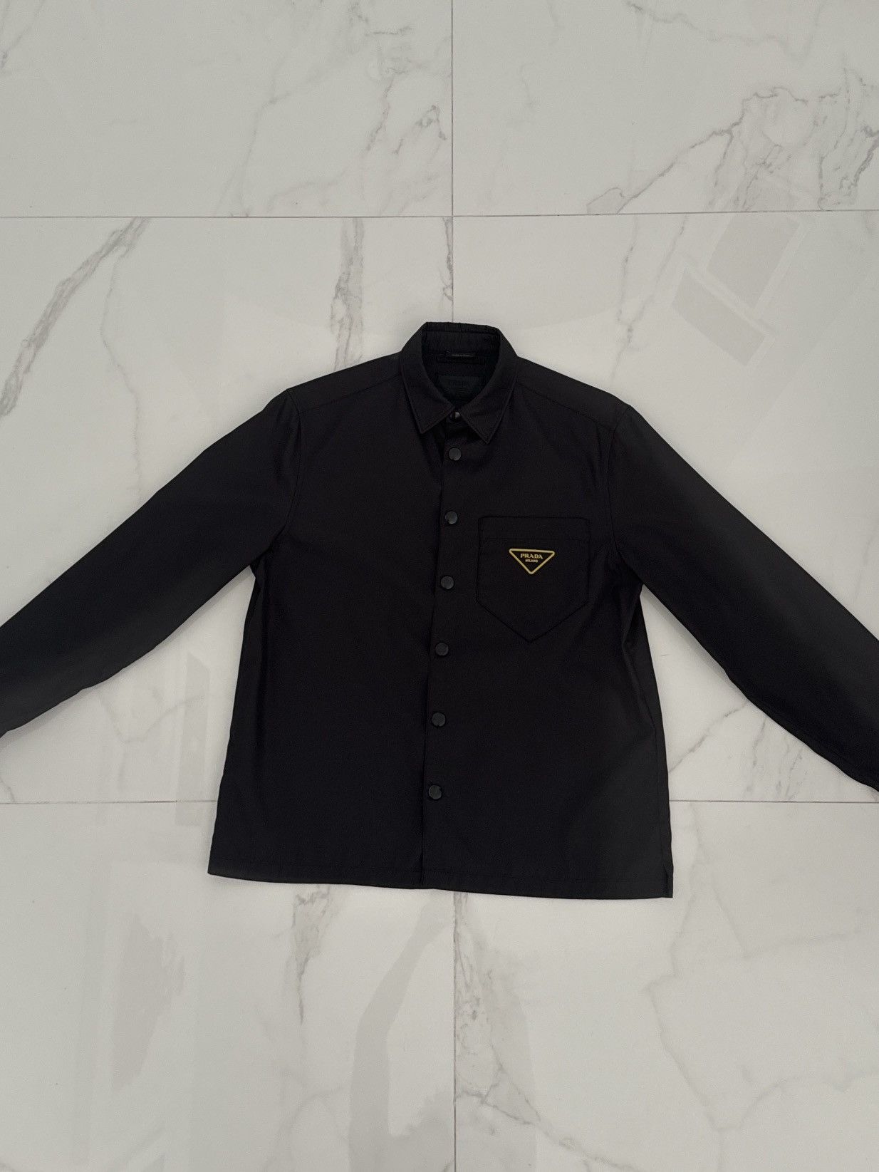 image of Prada Nylon Camp Collar Longsleeve in Black, Men's (Size Small)