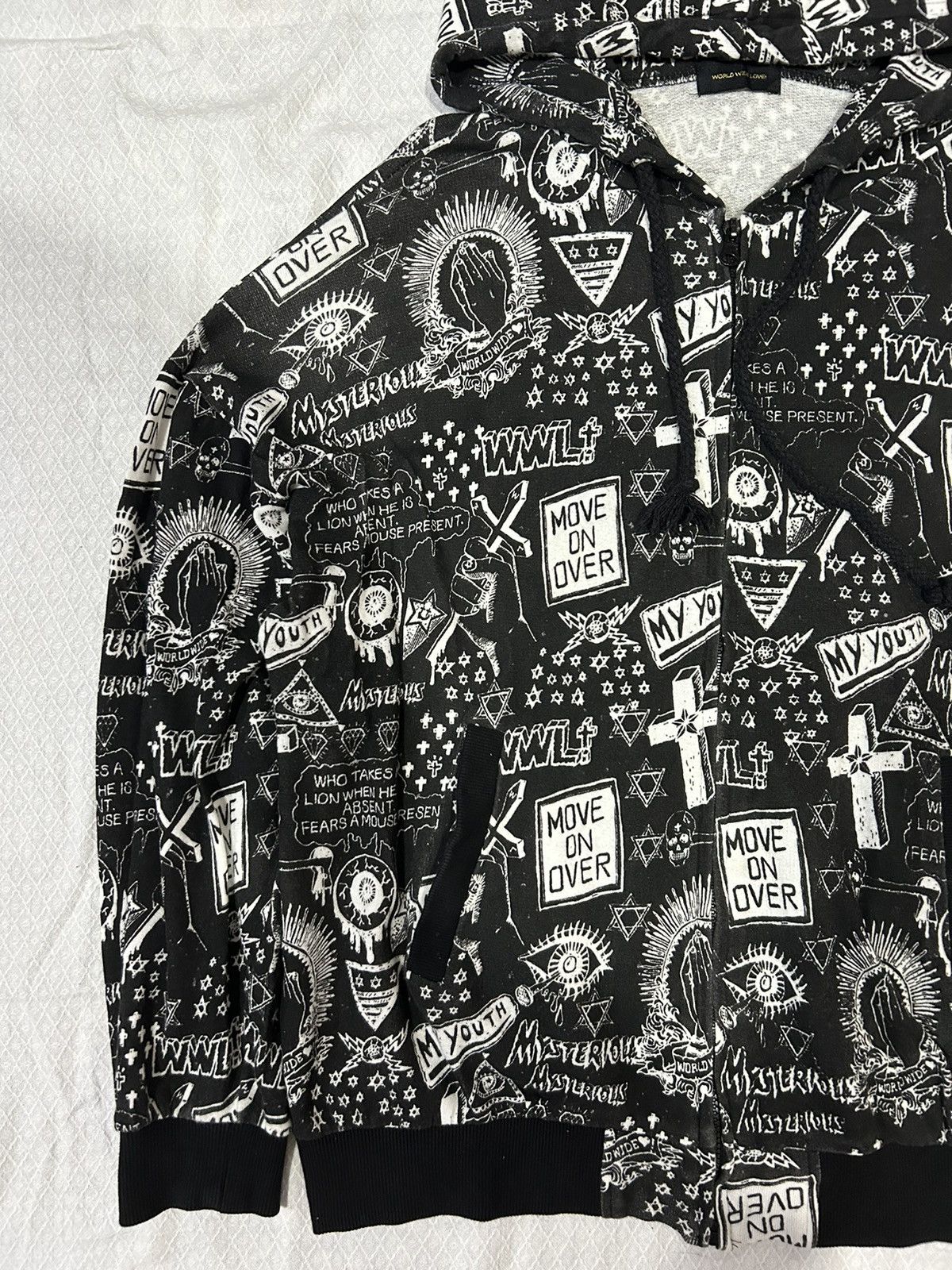 Other World Wide Love Allover Printed Cross Zip Hoodie Size US L / EU 52-54 / 3 - 2 Thumbnail