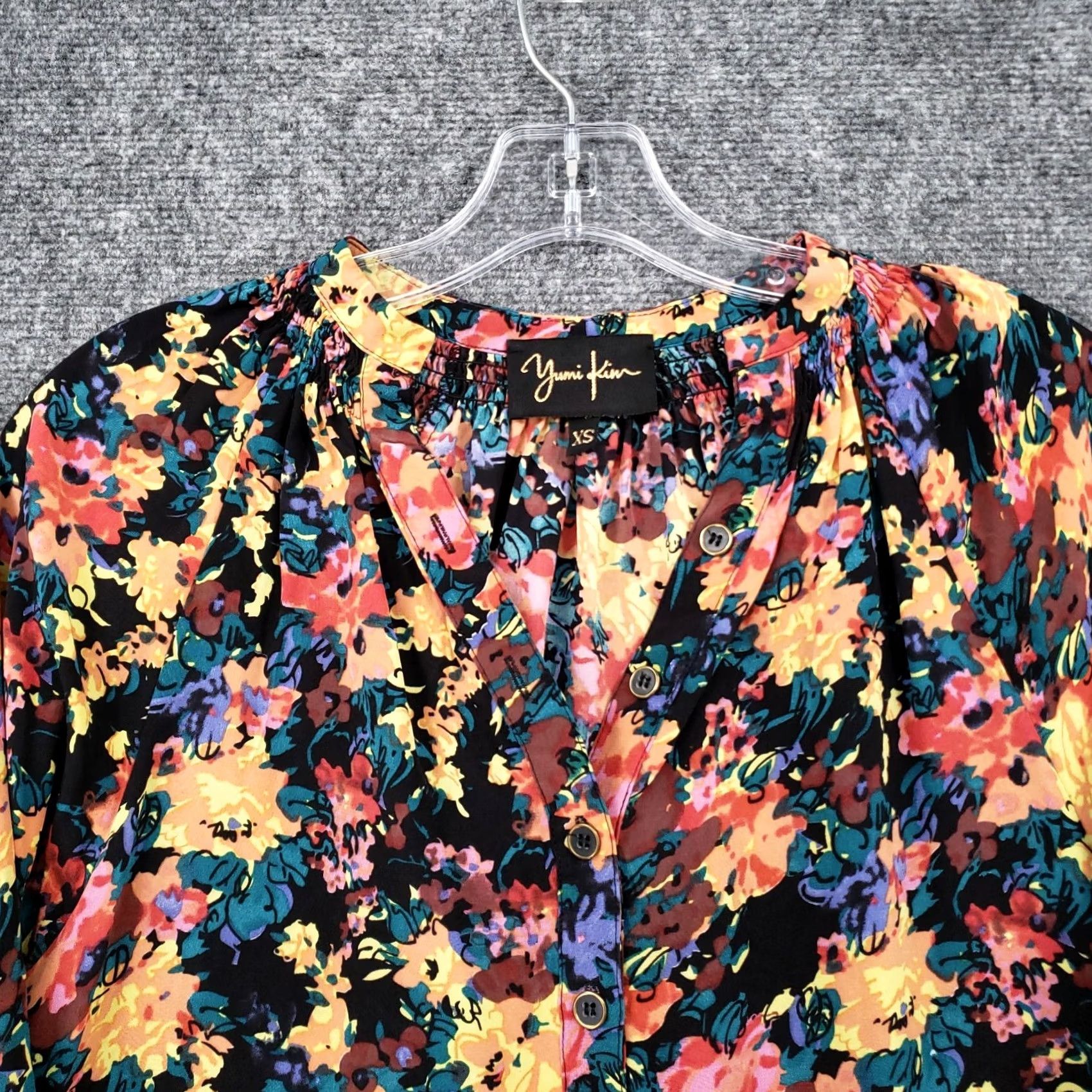 Vintage Yumi Kim Shirt Womens XS Yellow Blouse Black Neck Long Sleeve Top Tunic Size XS / US 0-2 / IT 36-38 - 2 Thumbnail