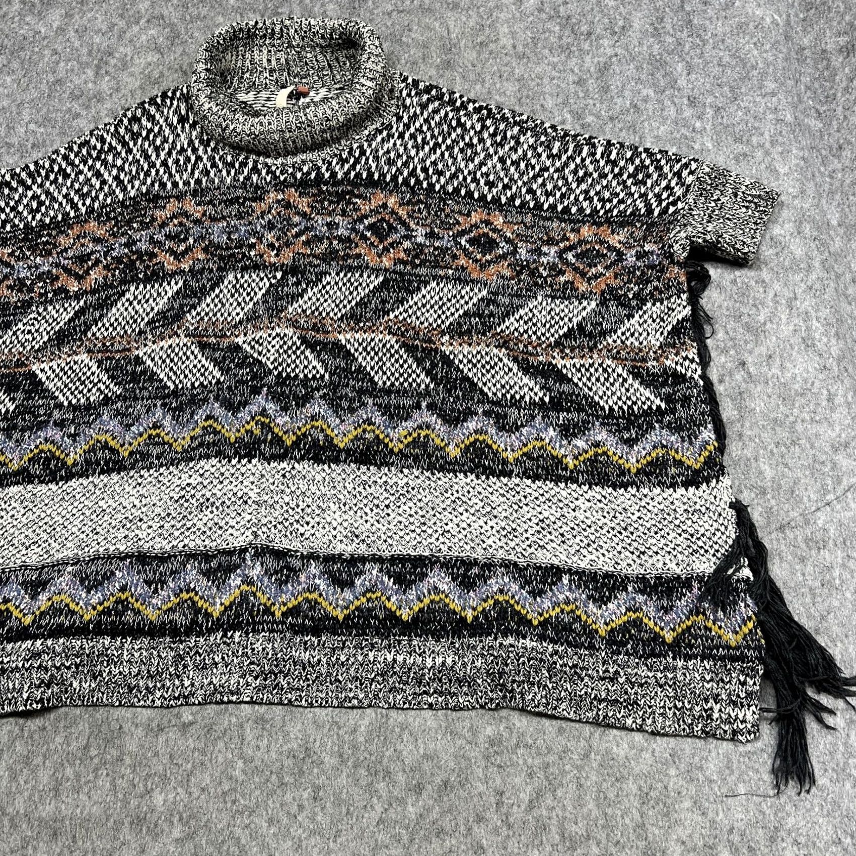 Vintage Pilcro Sweater Womens M/L Medium Large Gray Fair Isle Turtleneck Tassel Prep Poncho Size M / US 6-8 / IT 42-44 - 6 Thumbnail