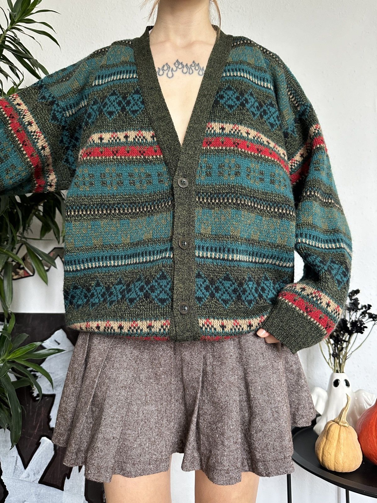 Designer × Vintage Cozy Gilmorgirl Vintage Geometric Knit Cardigan Sweater Size M / US 6-8 / IT 42-44 - 3 Thumbnail