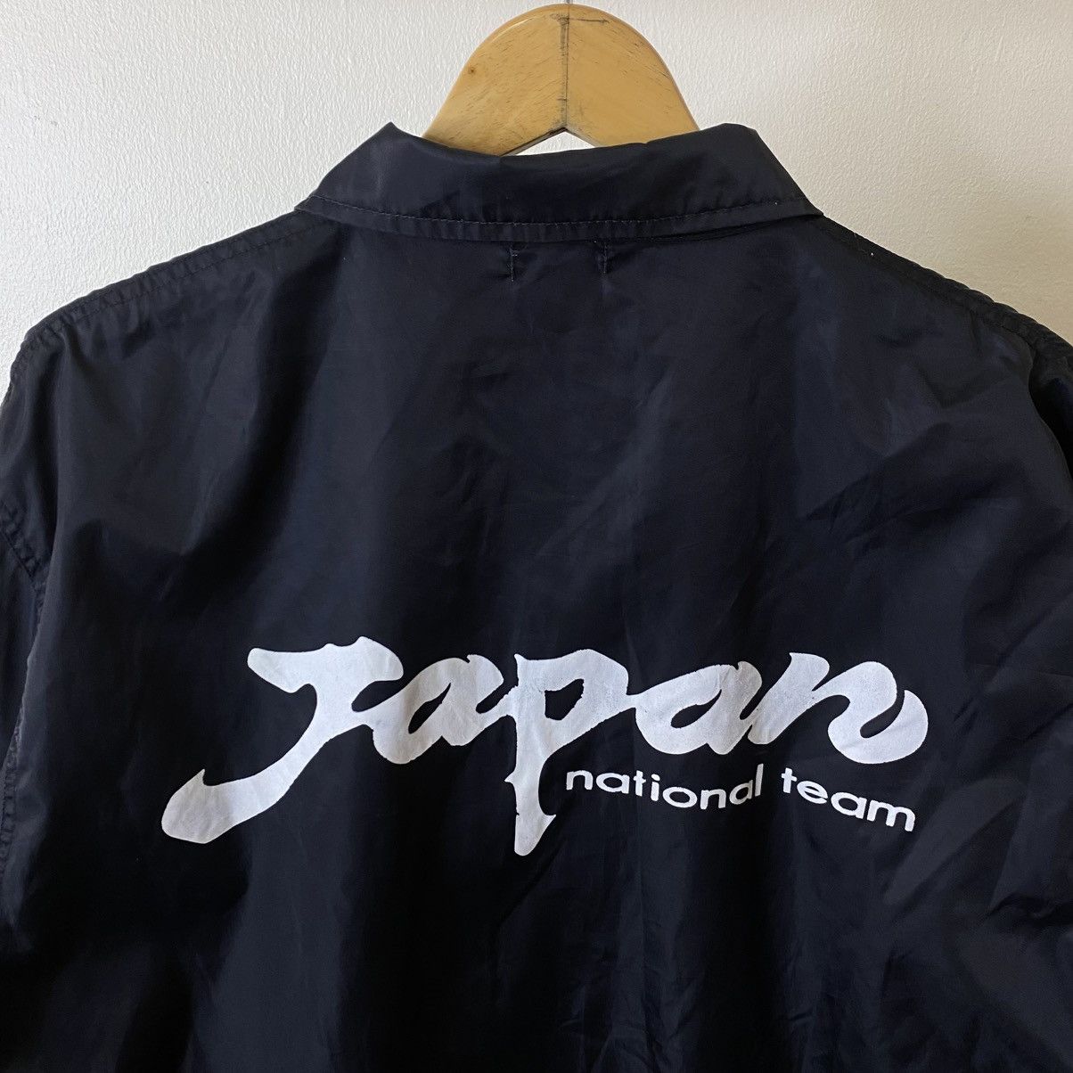 Vintage 90s Japan National Team Black Nylon Long Coach Jacket Size US XL / EU 56 / 4 - 2 Thumbnail