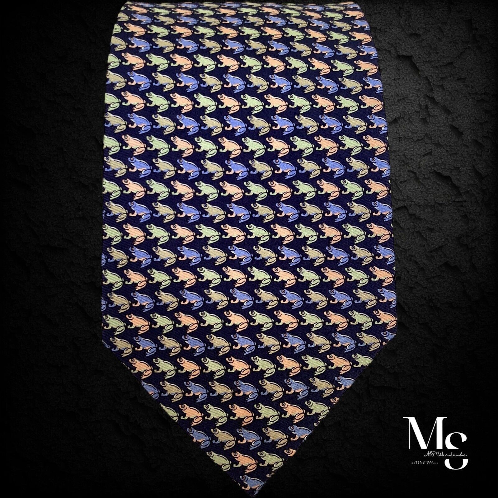 Other TANGO Blue Frog Print Hand Made Silk Tie W: 4" EX COND Size ONE SIZE - 5 Thumbnail