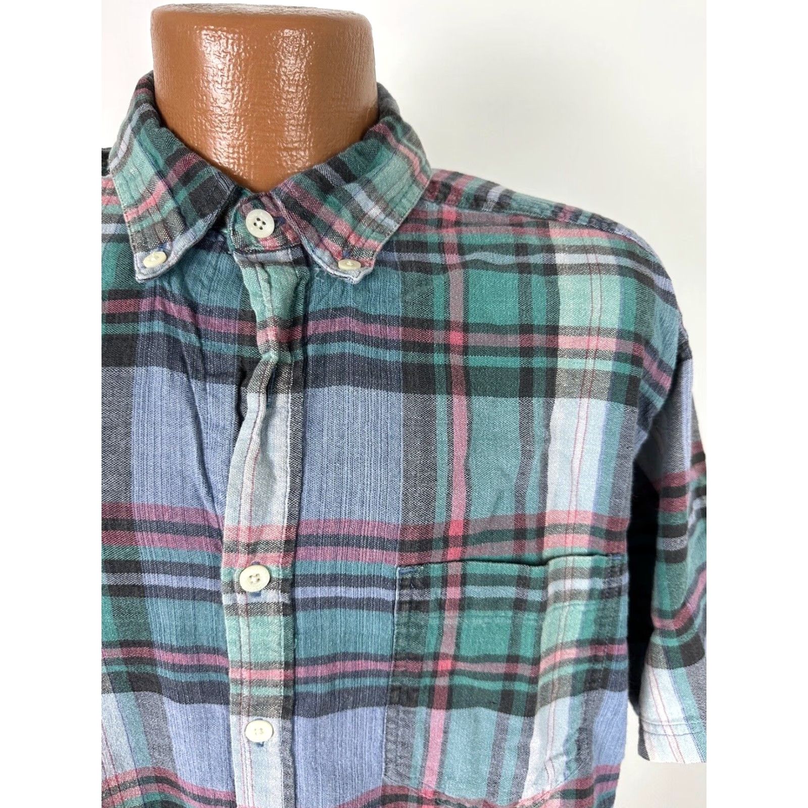 Equipment VINTAGE Basic Equipment Shirt Men L Blue Plaid Short Sleeve 80s 90s Casual 80s Vintage Slim Button-Up Pocket Collared Cotton Size US L / EU 52-54 / 3 - 3 Thumbnail