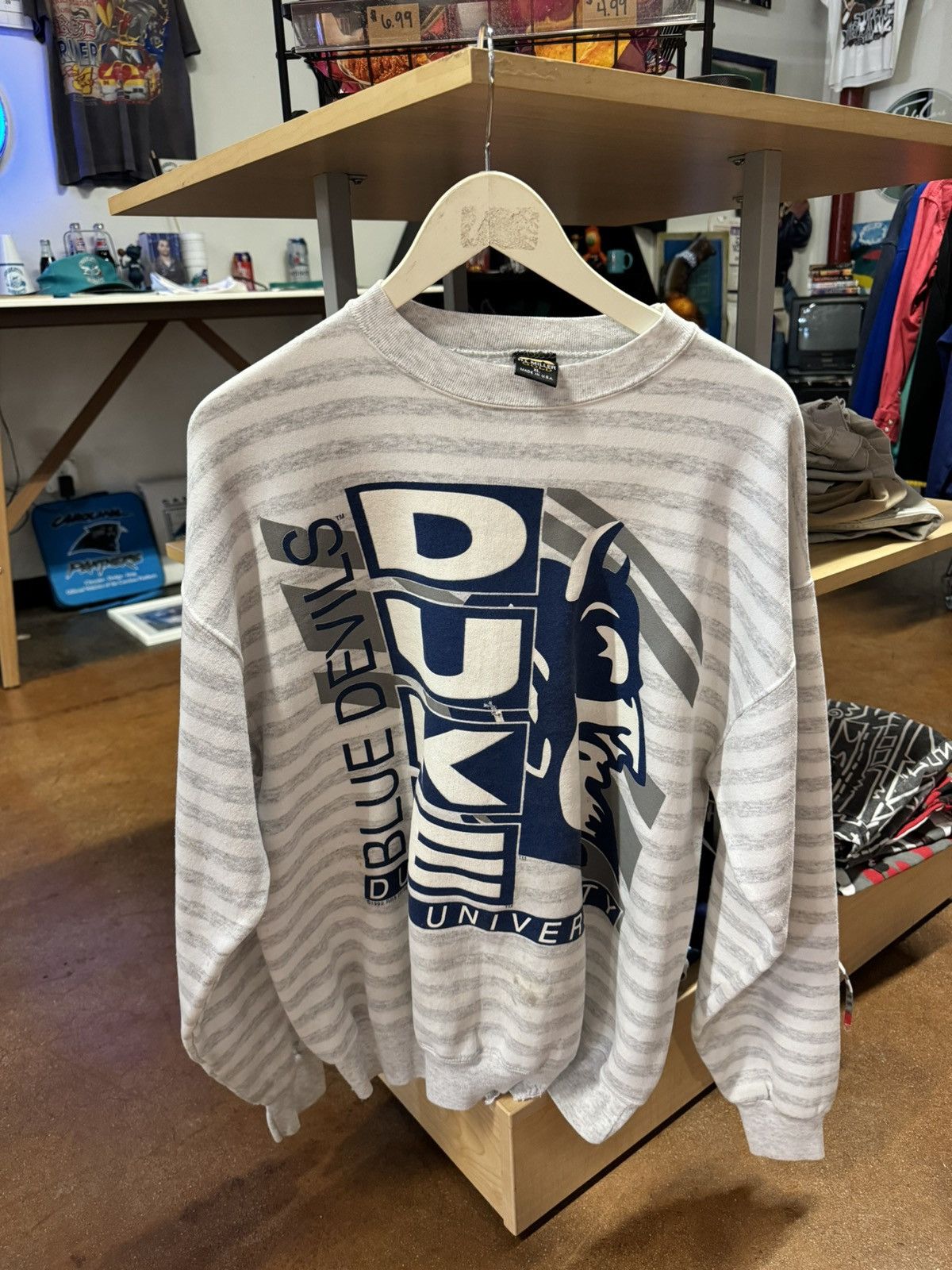 Vintage Vintage Grey Striped Duke University Crewneck Size US XL / EU 56 / 4 - 1 Thumbnail