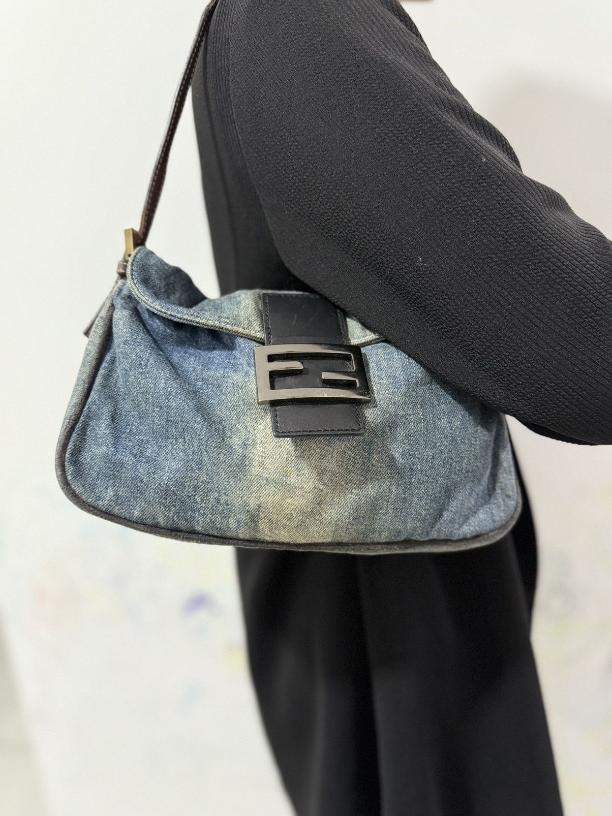 Fendi Denim Baguette Shoulder Bag in Blue, Women's