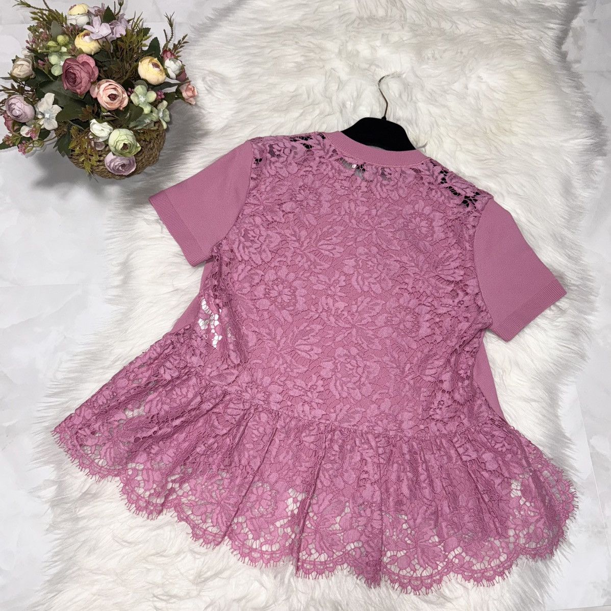 Valentino Authentic Valentino Floral Lace Ruffle Knit Sweater S Pink Size S / US 4 / IT 40 - 4 Thumbnail