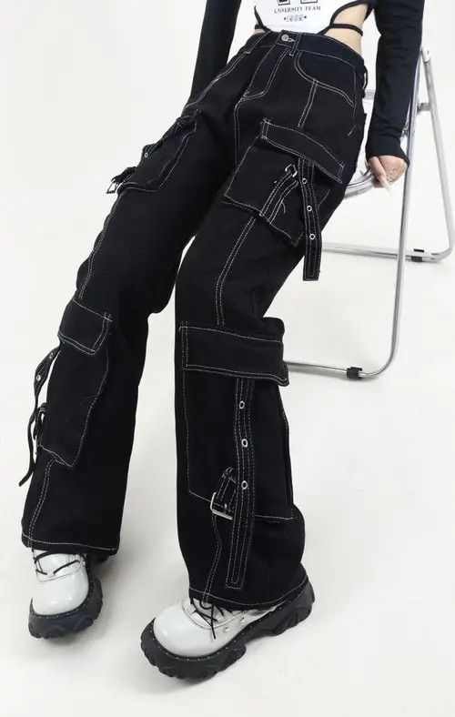 Designer × Japanese Brand × Vintage Unisex Cargo Patchwork Baggy Jeans Size US 29 - 4 Thumbnail