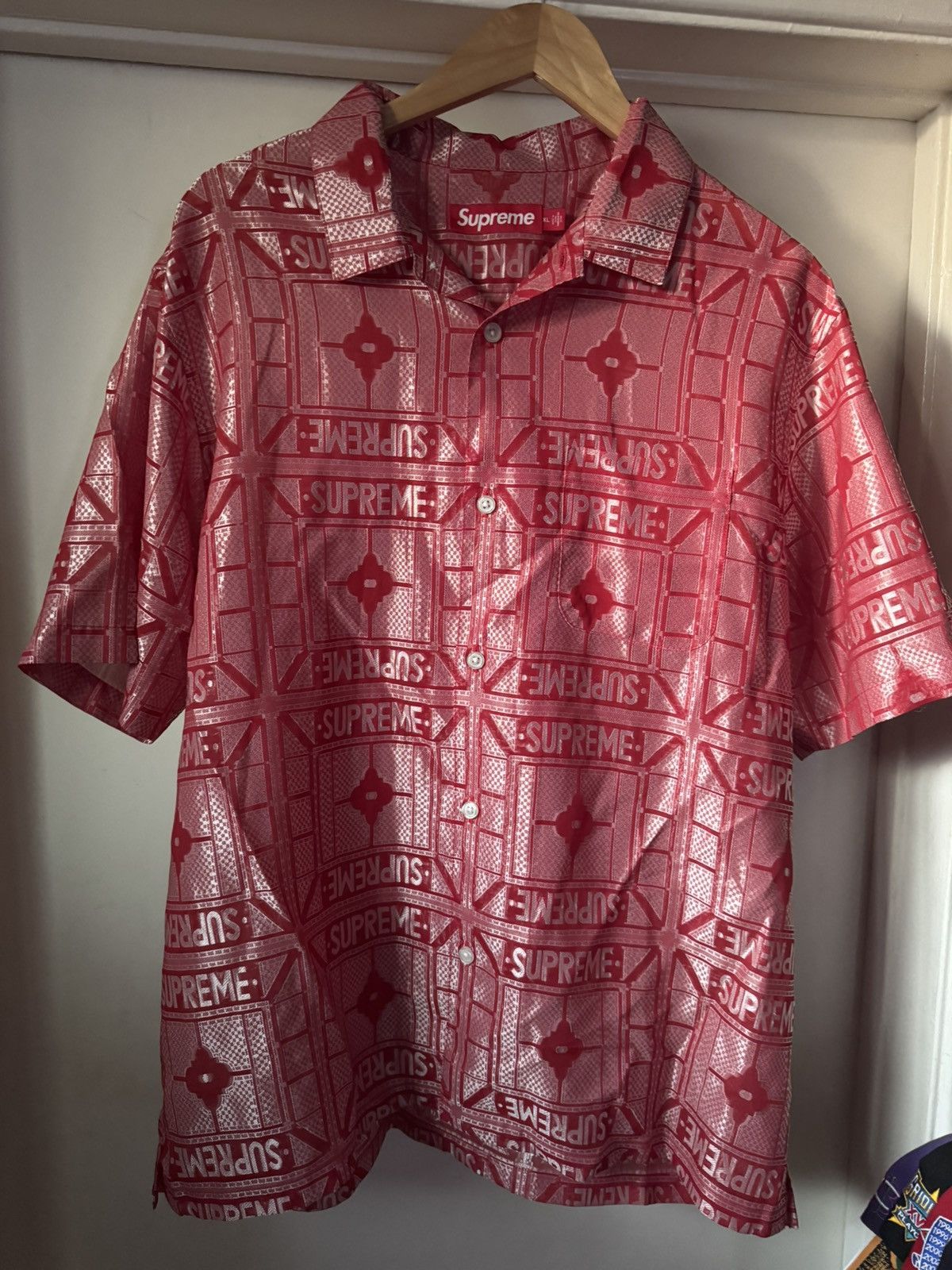 Supreme Supreme Tray Jacquard S/S Shirt Red Small SHIPS ASAP | Grailed