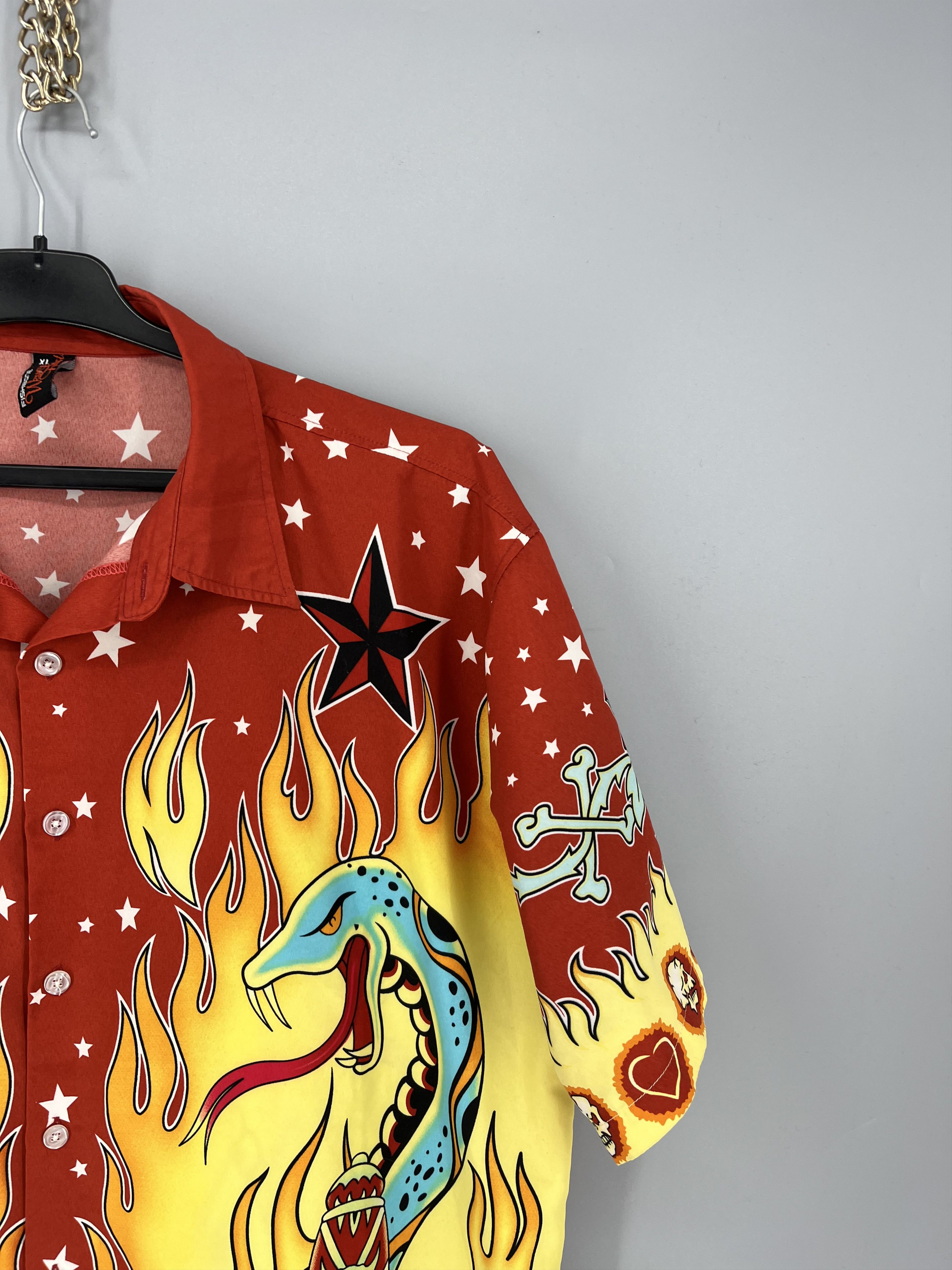 Vintage Vintage Fishbone Tattoo Print Hawaiian Shirt / Aloha Shirt Size US XL / EU 56 / 4 - 7 Thumbnail