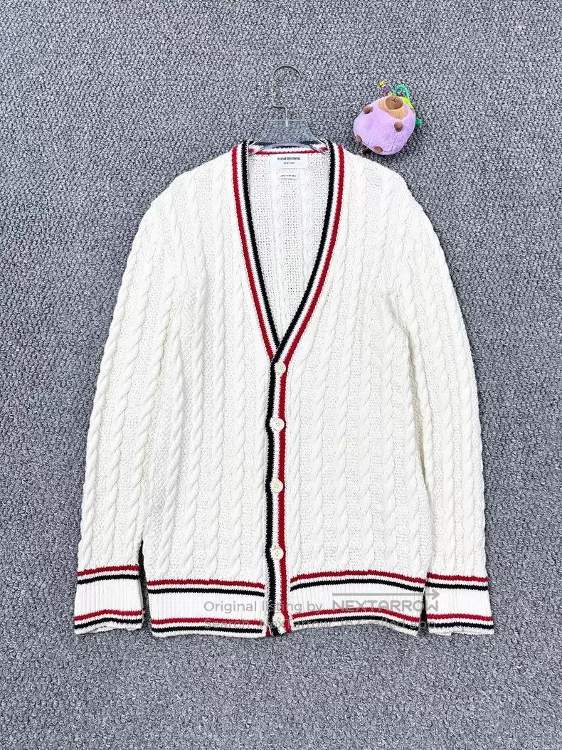 Thom Browne Thom Browne White Striped Wool Knit Open Cardigan Jacket Size US XS / EU 42 / 0 - 1 Thumbnail