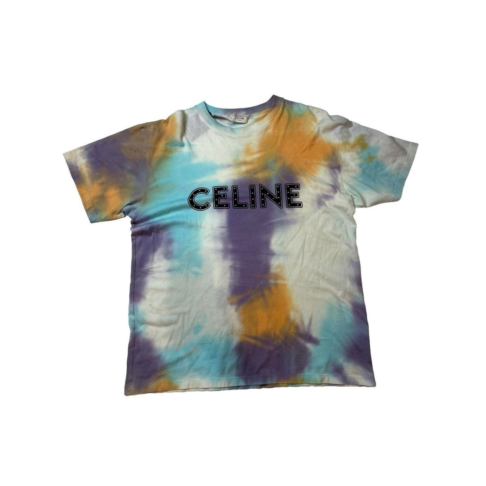Celine Celine Studded Spellout Logo Tie Dye Tee Size US S / EU 44-46 / 1 - 1 Thumbnail