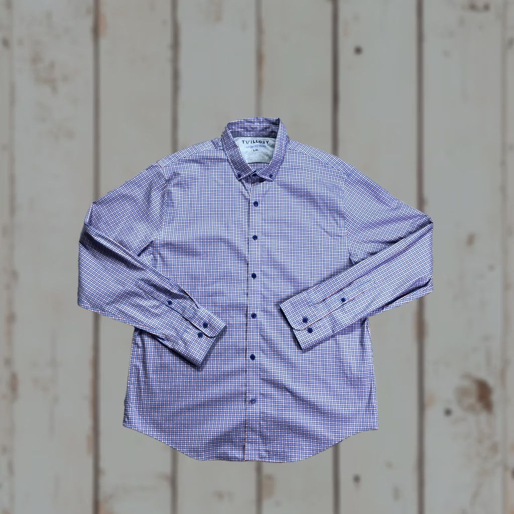 Vintage Twillory Dress Shirt Mens XL Blue Gingham Untuckable Button Front Shirt Size 46R - 1 Thumbnail