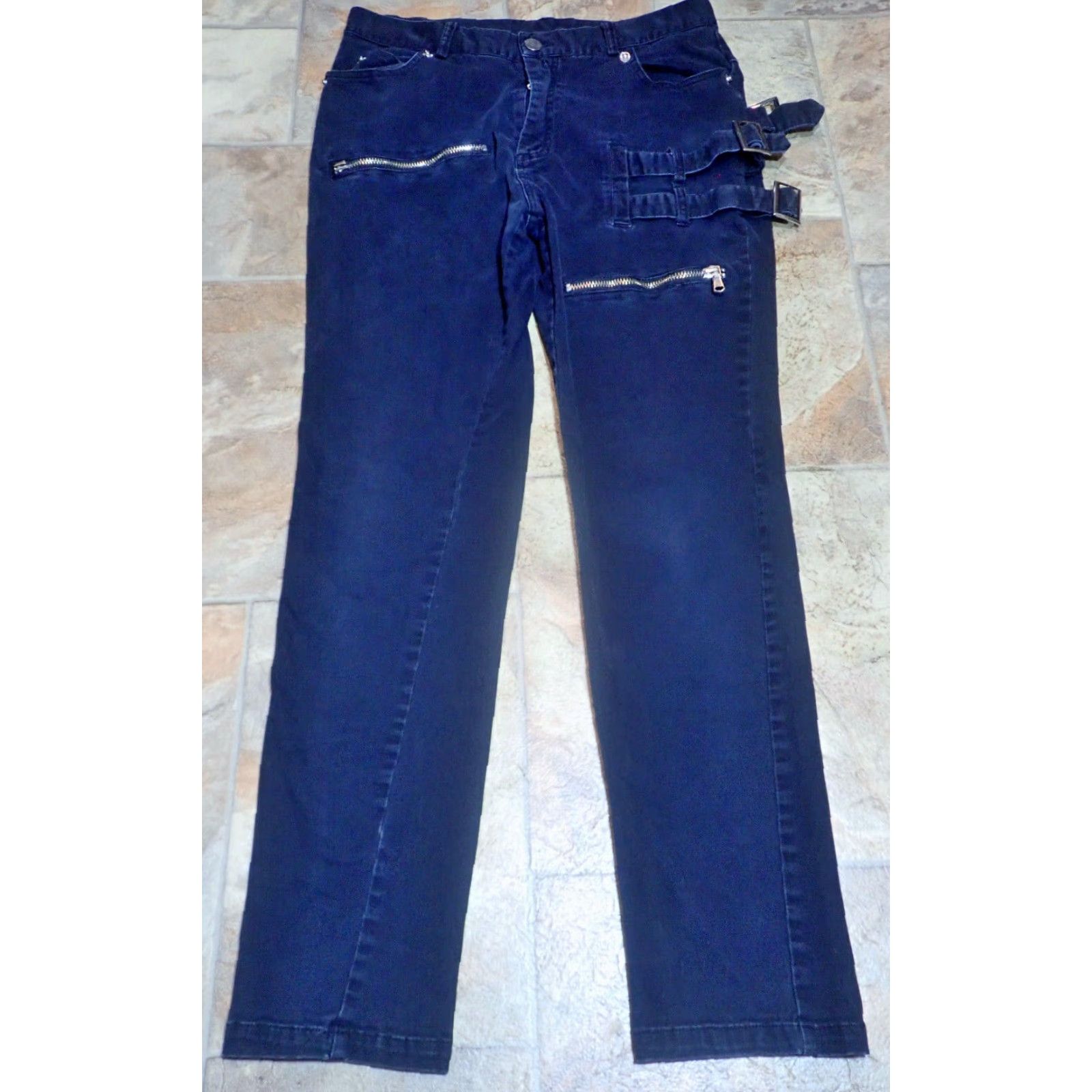 Vintage VINTAGE Women's Bondage Pants 29x25 Black Goth Punk Buckles Zippers Taper Leg Pant Women Size 29" - 3 Thumbnail