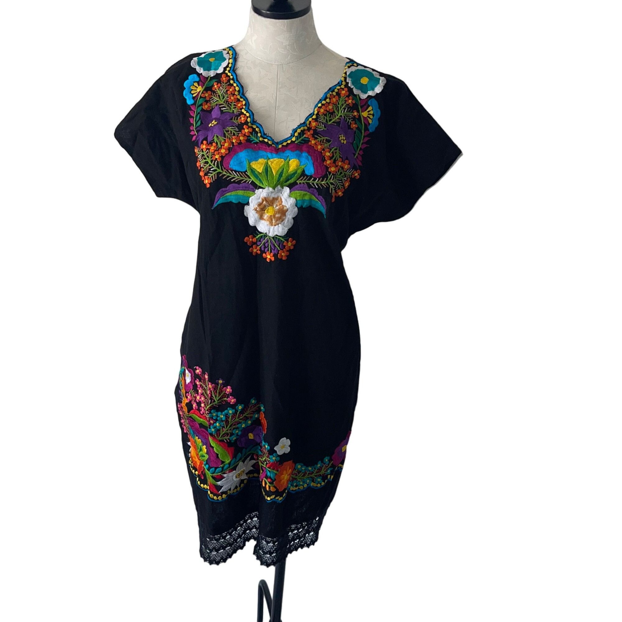 The Unbranded Brand Dress One Size Black Mexican Bohemian Embroidered |  Grailed