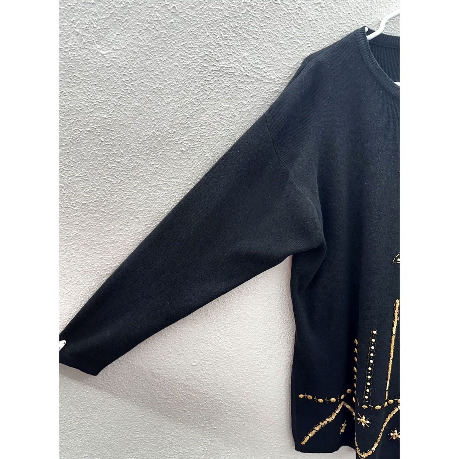 Vintage IB Diffusion Womens Sweater Size Medium Black Beaded Sequin Vintage Crew Neck Knit Pullover Casual Ladies M Black Sequin Beaded Vintage Size M / US 6-8 / IT 42-44 - 2 Thumbnail