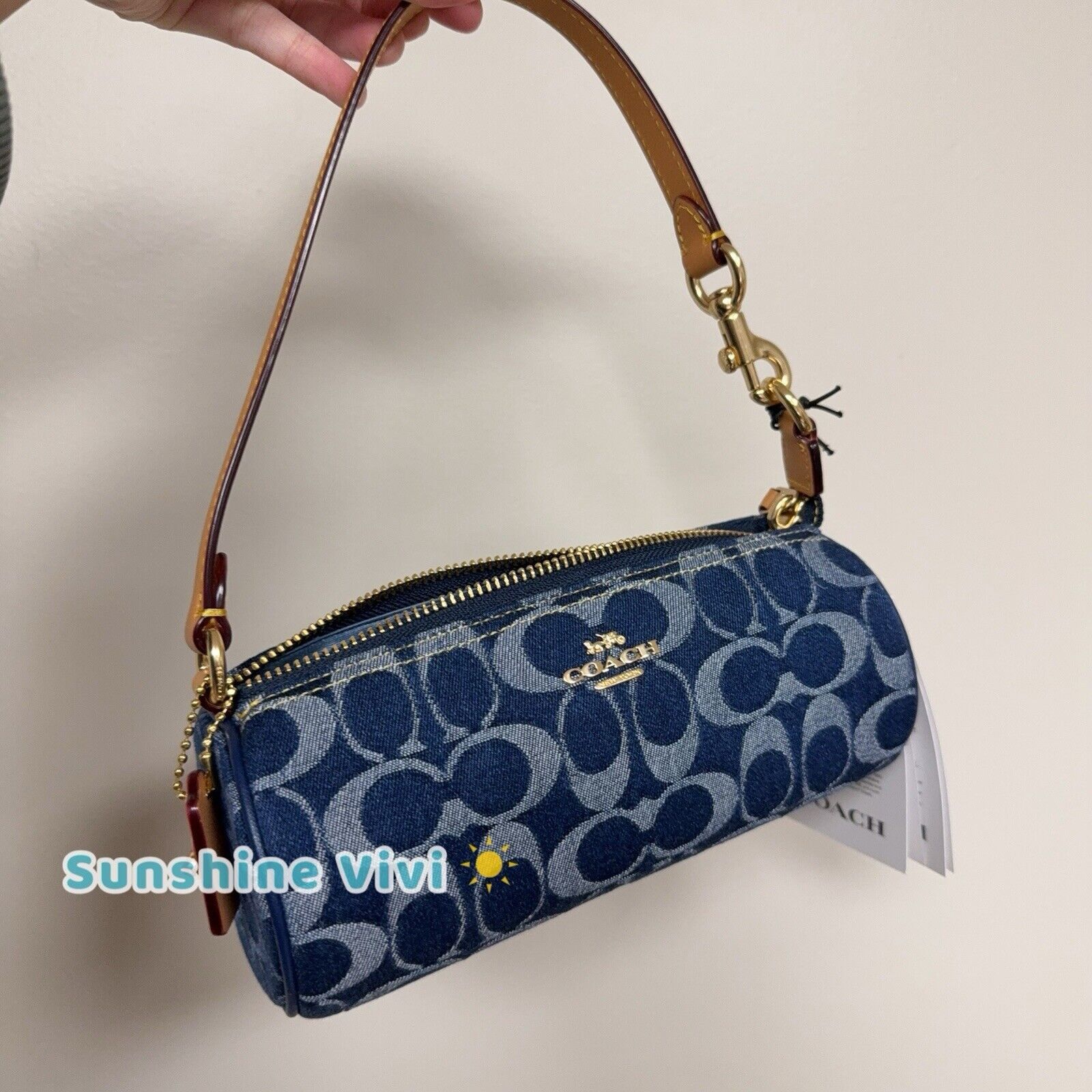 NWT Coach Nolita Barrel Bag Signature Denim Cherry Cz459 in Blue, Women's