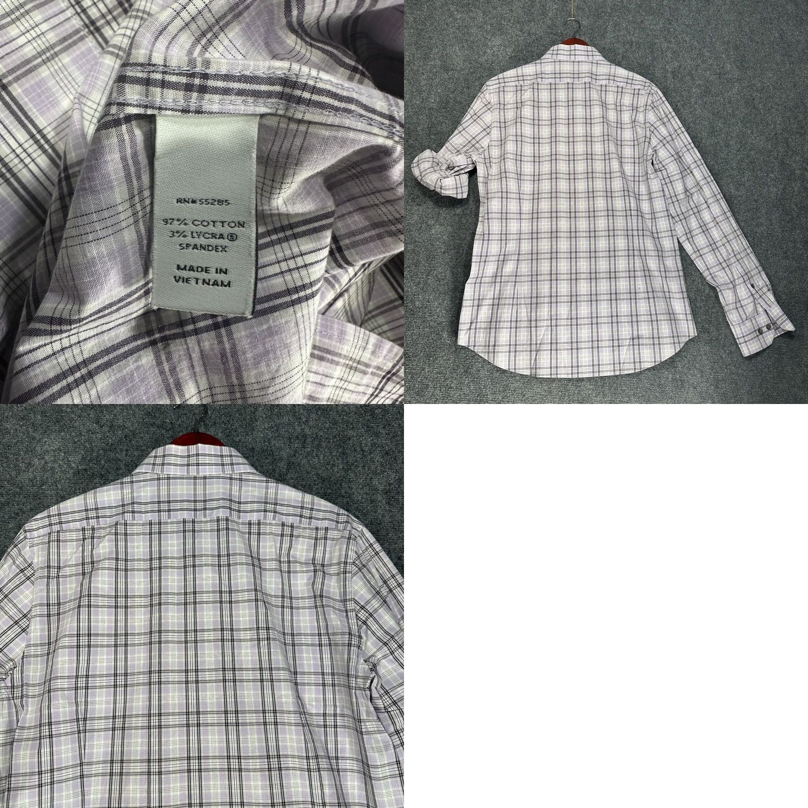 Express Express Shirt Mens Large Fitted Button Up Purple Stretch Plaid Roll Tab Sleeve Size US L / EU 52-54 / 3 - 8 Thumbnail